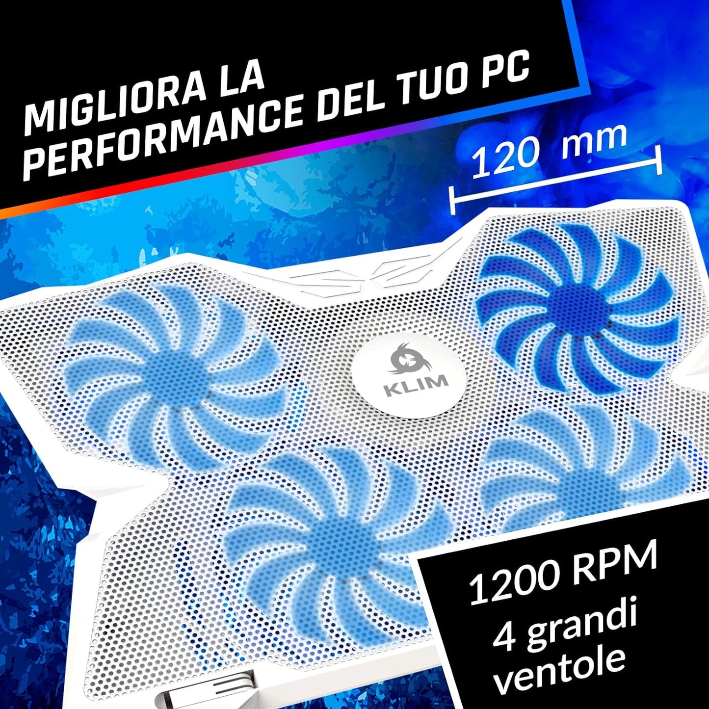 Wind - Base Di Raffreddamento PC Portatile + Più Di 500 000 Unità Vendute + NUOVA 2024 + Il Più Potente Supporto PC Portatile + Azione Rapida 1200 RPM + Gaming Laptop PS5 Et PS4 + Bianca