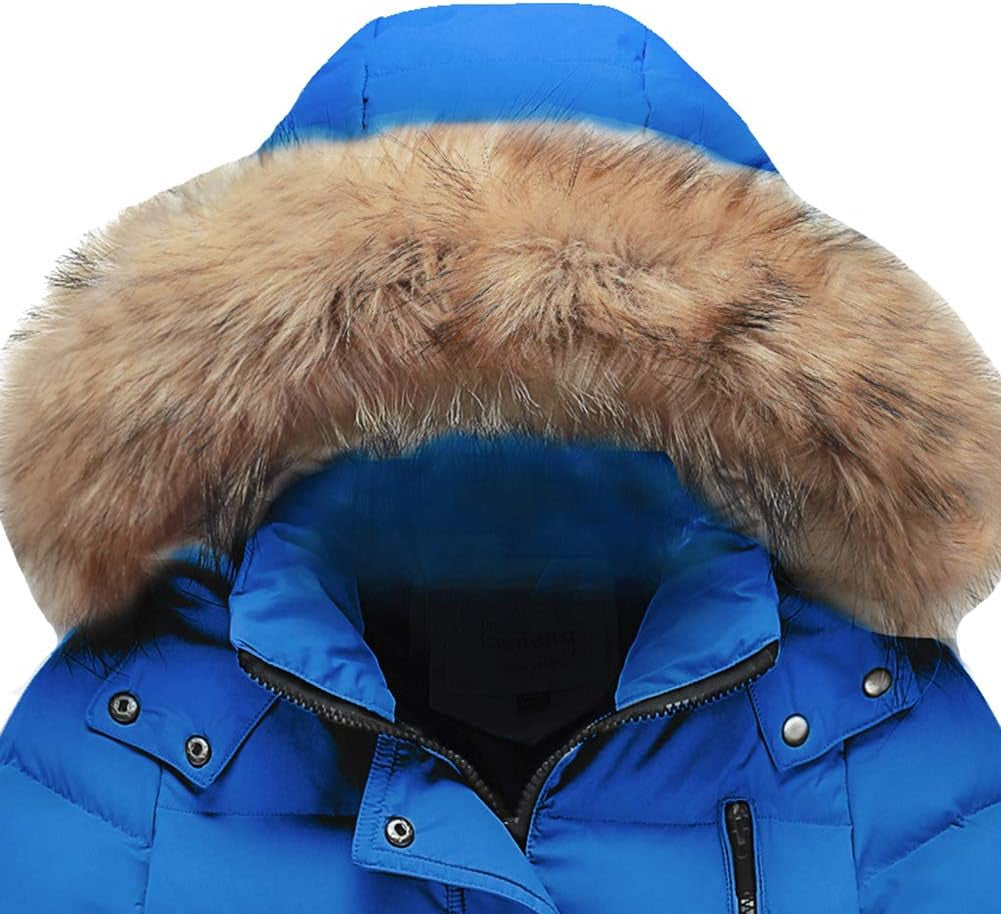 Bambini Ragazzi Inverno Piumino Imbottito Lungo Cappotto Con Pelliccia Cappuccio per 2-12 Anni