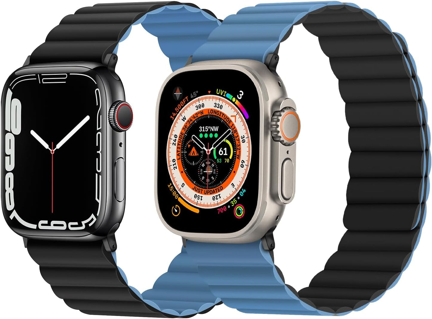 Compatibile Con Cinturino Apple Watch 45Mm 44Mm 42Mm 41Mm 40Mm 38Mm, Cinturini Magnetico Reversibile Su Entrambi Lati per Iwatch Ultra 2 Serie 9/8/7/6/5/4/3/SE (42/44/45/49, Nero/Blu)