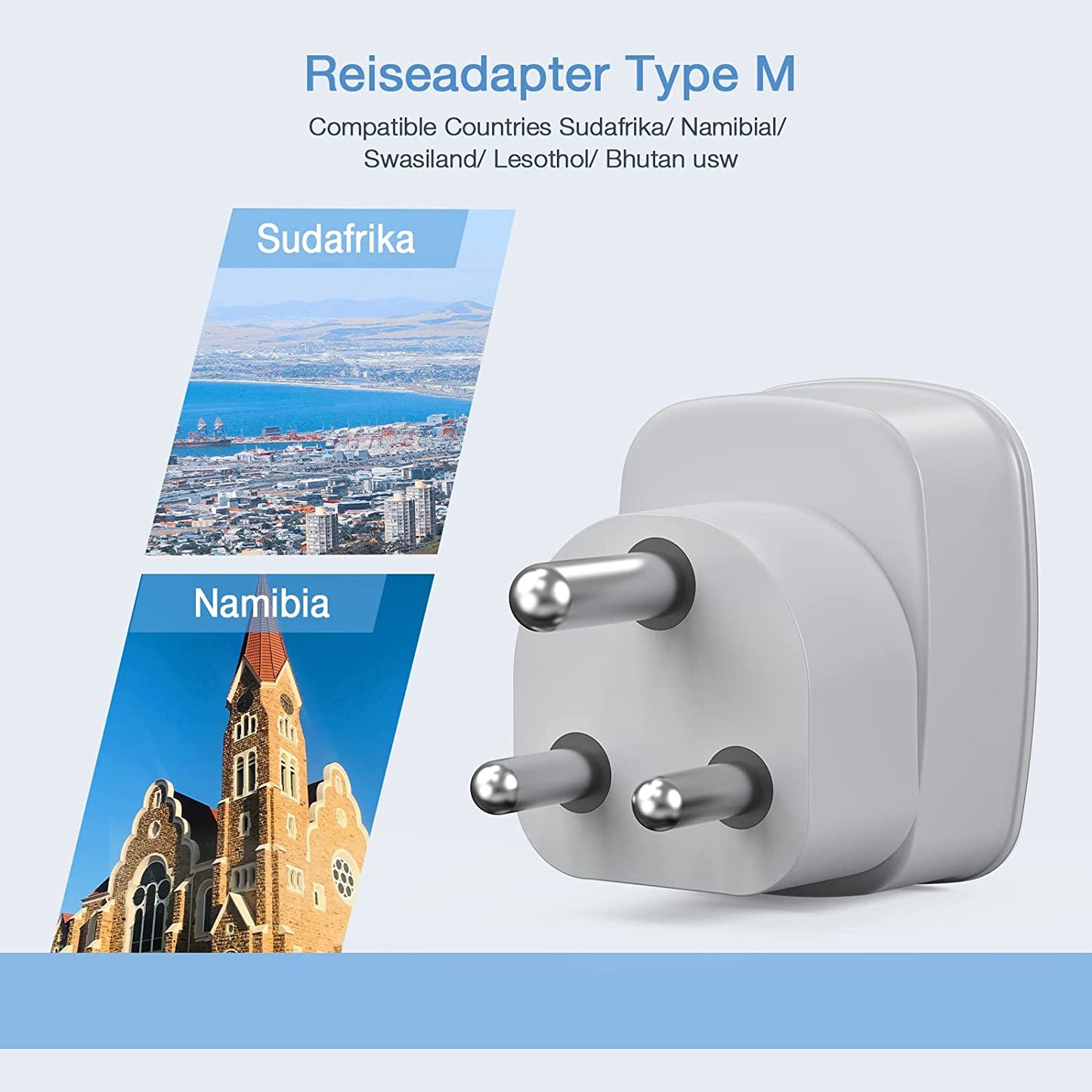 Adattatore Da Viaggio Sudafrica, Adattatore Presa Sudafrica Con 2 USB, Adattatore Da Viaggio Con Spina Tipo M per Sudafrica, Namibia, Lesotho, Bhutan, Mozambico