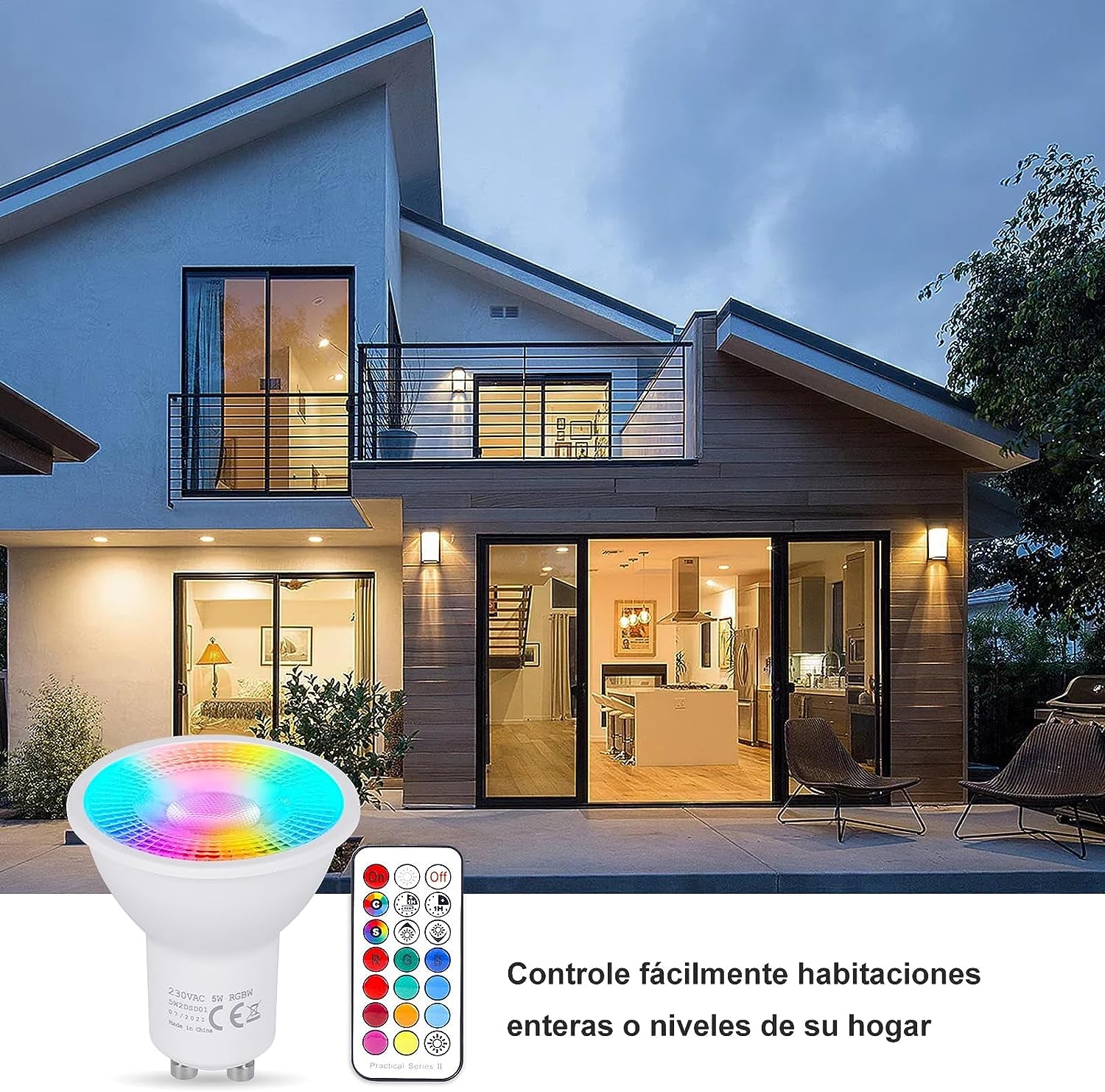 4 Confezione Lampadina GU10 LED Fredda, Dimmerabile 6W RGB 6000K Faretti, Lampadina Cambia Colore Con Telecomando，Equivalente a 50W,12 Colori 5 Modalità, per Camere Da Letto, Feste Faretto