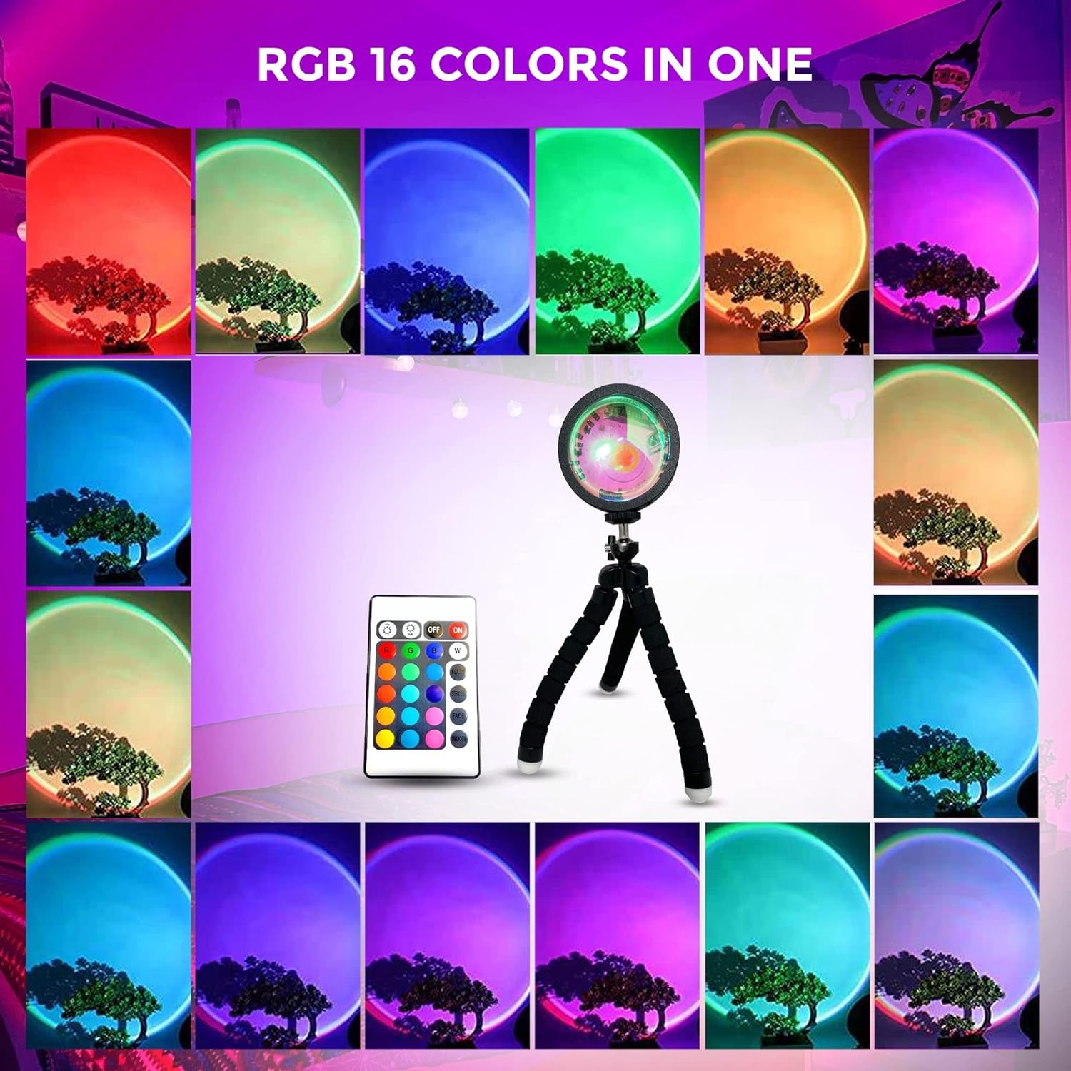 Sunset Lamp Pro RGB 16 Colori in 1 Lampada Tramonto Colorata, LED Lamp Telecomando E App, Rotazione a 360°, Lampada a Proiezione Sunset Luce Notturna a Led (Model 1)