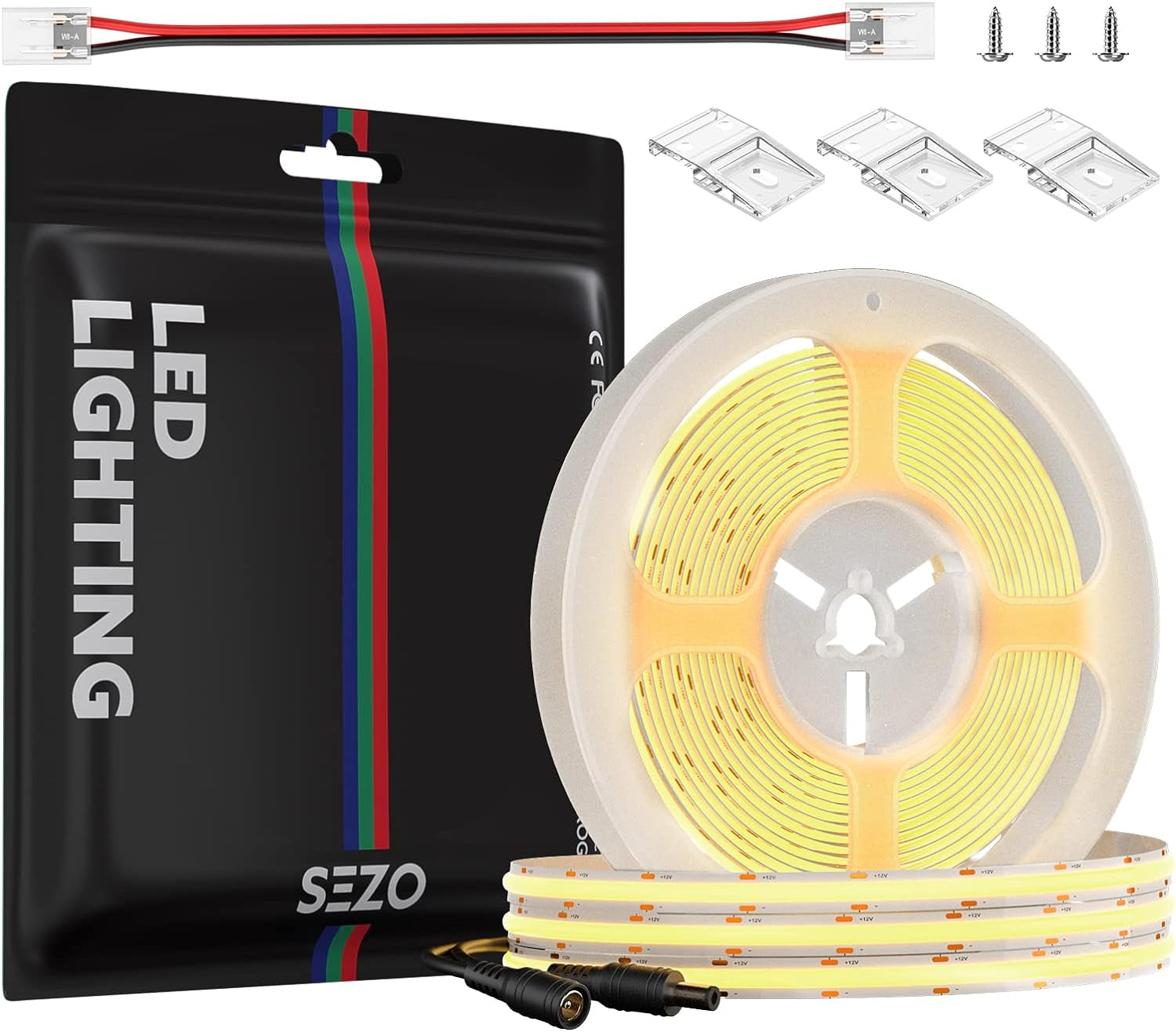 Striscia LED FCOB COB COB Da 12 V, Luce Bianca Calda, 5 M, 480 LED/M, Dimmerabile, CRI90 + 3000 K, FOB, Flessibile, per Soggiorno, Camera Da Letto, Illuminazione Interna Fai Da Te