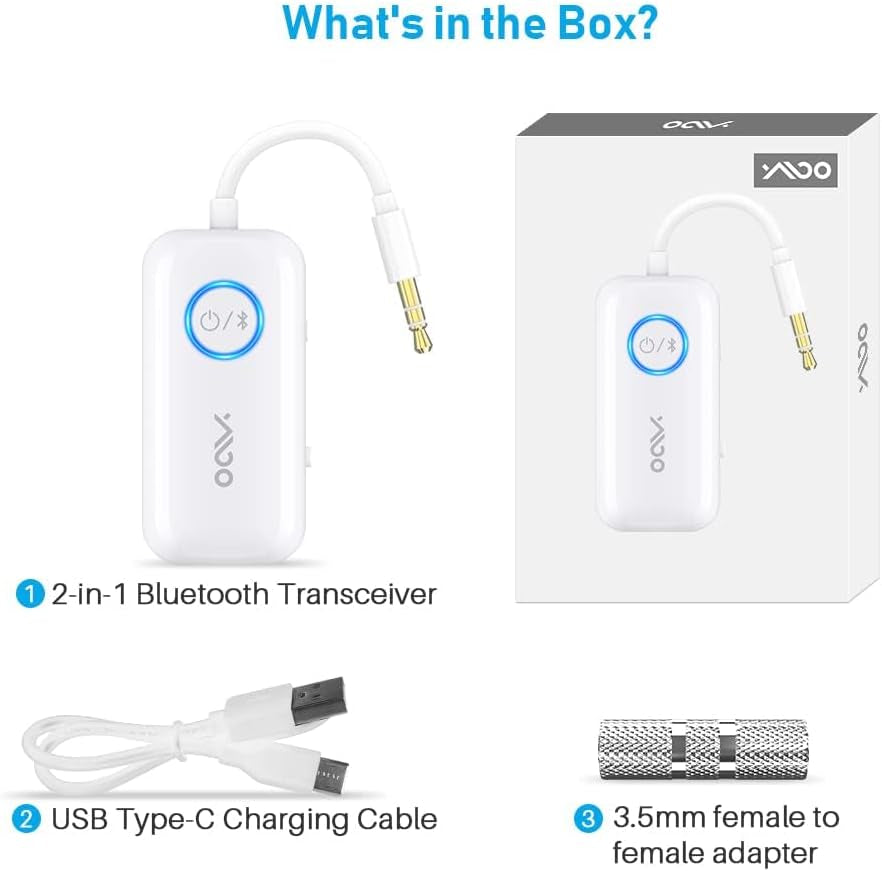 Trasmettitore Bluetooth 5.3,Connessione Due Cuffie Ricevitore Bluetooth,2 in 1 Aux Uscita 3.5 Mm Adattatore HD Audio Con,Aptx/Aptx-Hd/Aptx Ll,Per Tv/Aereo/Cuffie/Cassa