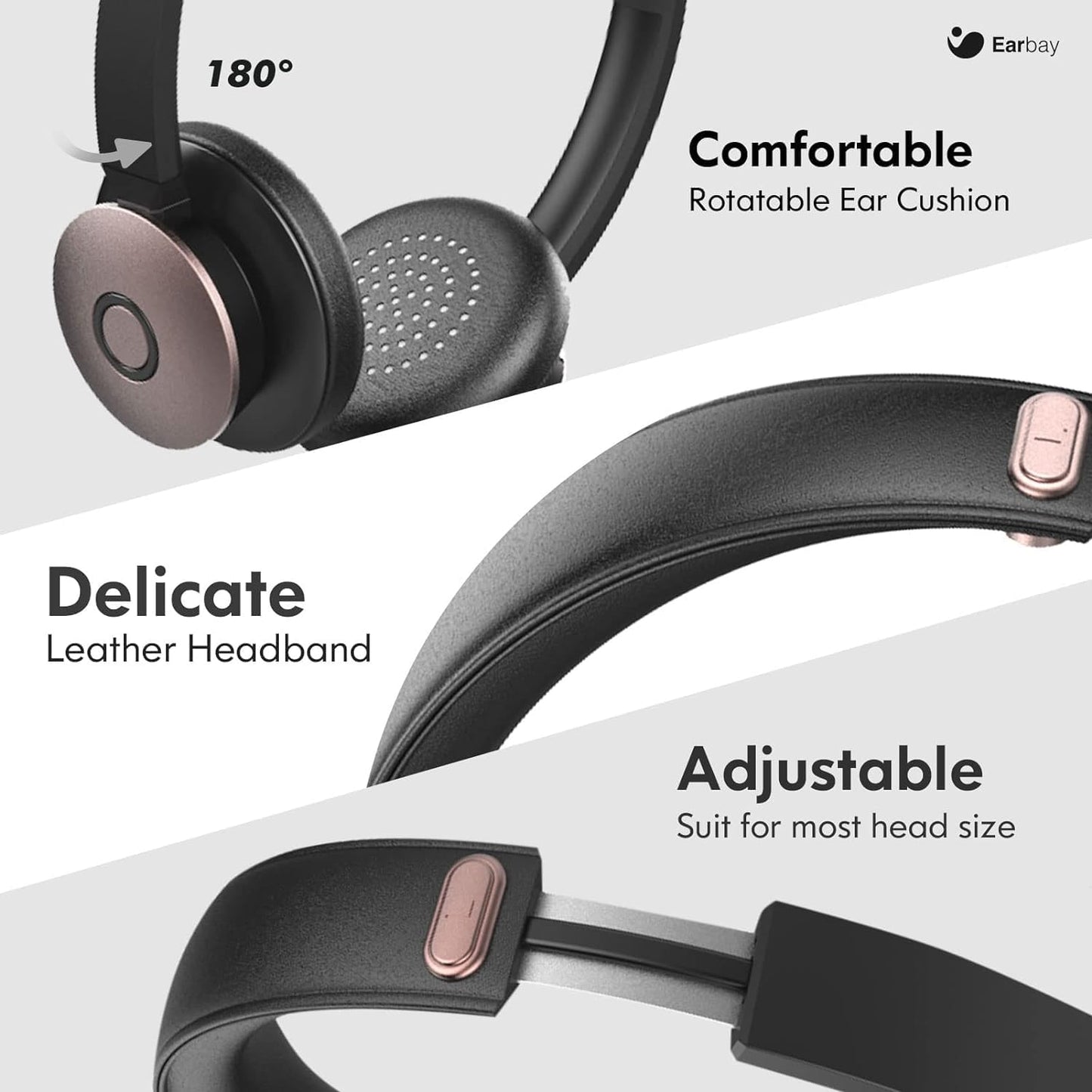 Cuffie Bluetooth Con Microfono, Cuffie Wireless Con Microfono E Cancellazione Del Rumore, Cuffie Wireless Con Dongle USB E Pulsante Muto per Pc/Ufficio/Zoom/Skype Rose Gold