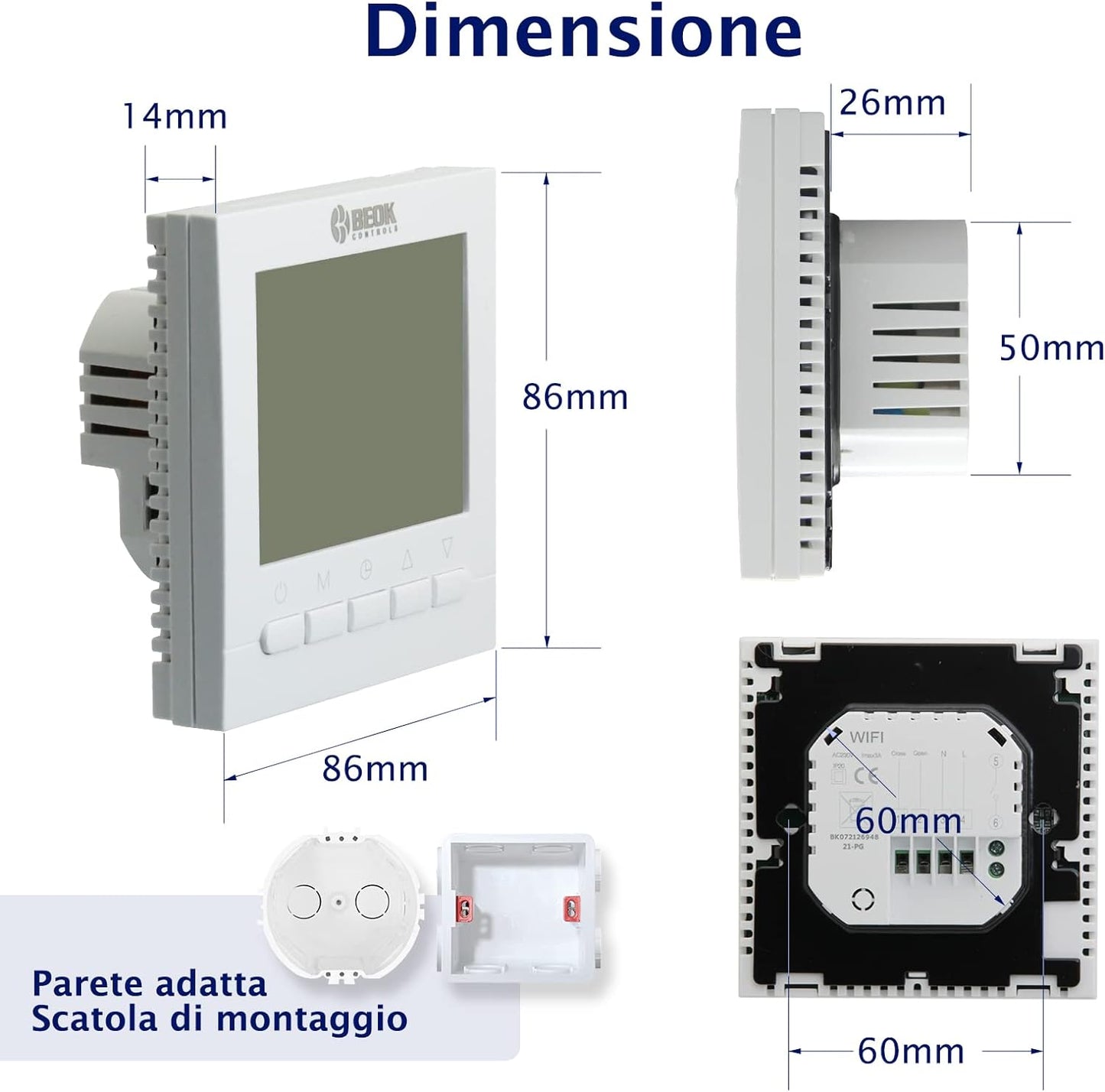 Termostato Wifi per Caldaia a Gas/Acqua, Ambiente Intelligente Con Controllo Vocale, Programmabile per Riscaldamento a Pavimento Compatibile Con Alexa,Google AC220V 3A BOT-313WIFI