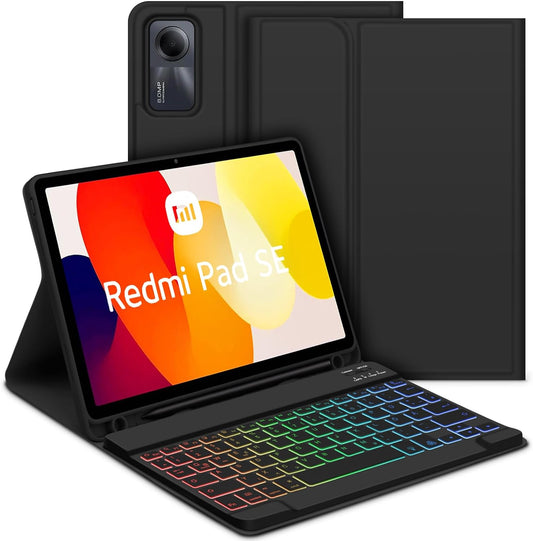 Tastiera Retroilluminata per Xiaomi Redmi Pad SE 11" 2023, Layout QWERTZ Tastiera Retroilluminata Rimovibile Con Custodia per Xiaomi Redmi Pad SE 2023 11 Pollici, Nero