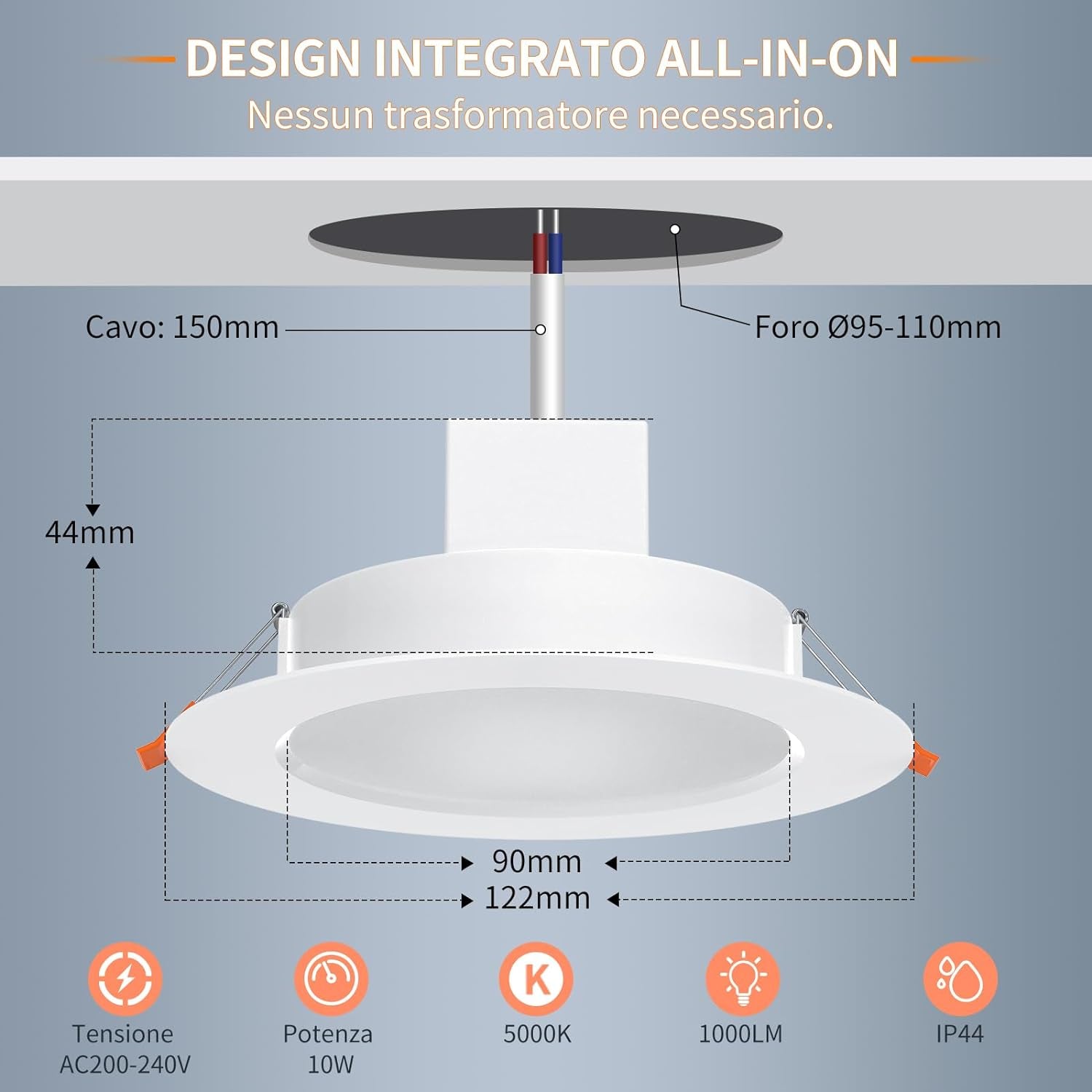 Faretti Led Da Incasso Colorati Smart Alexa, 10W 1000LM, 220V Faretti LED Soffitto Interno Rotondo Intelligente Bluetooth, RGB E Luce Fredda, Dimmerabile Con APP, Foro Ø95-110Mm, Set Di 4