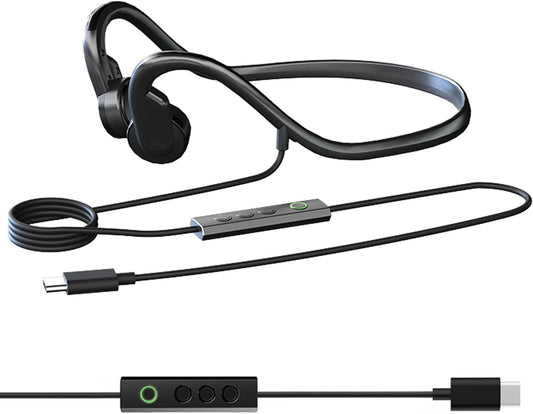 Cuffie a Conduzione Ossea Con Cavo Cuffie Sportive Con Microfono Cablato Cuffie IPX5 Impermeabile Musica Leggera per Corsa, Allenamento, Escursionismo, Guida, Ciclismo (G5-USB-C)