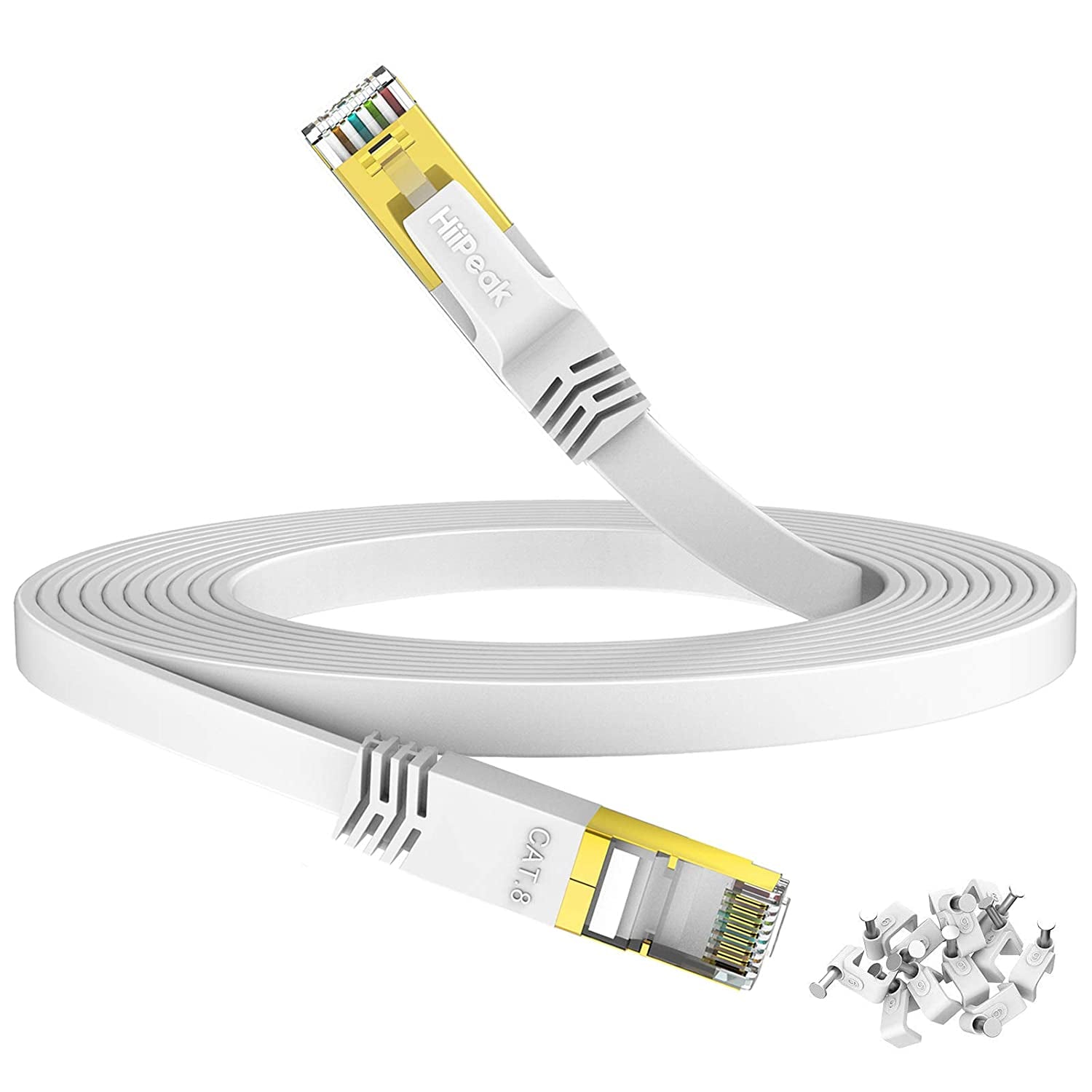 30 Metri Cavo Ethernet Cat 8 Piatto, Cavo Lan Rj45 40 Gigabits - 2000 Mhz, Cavo Rete Bianco