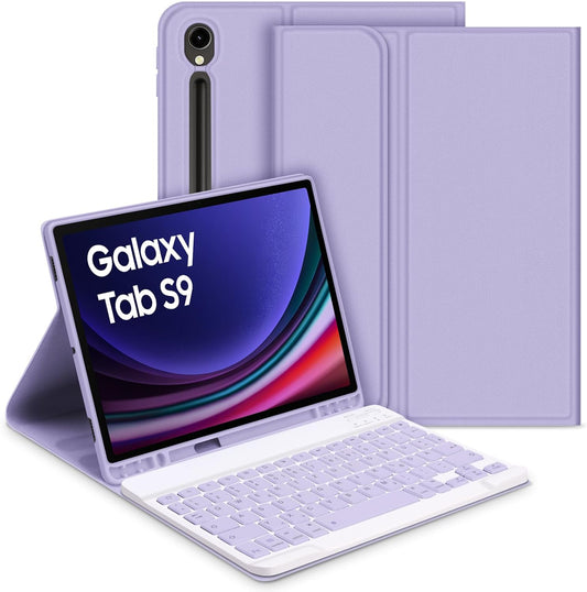 Custodia per Tastiera per Samsung Galaxy Tab S9 2023, Tastiera Rimovibile QWERTZ Con Custodia Protettiva per Galaxy Tab S9 11 Pollici 2023 (SM-X710/SM-X716B/SM-X718U), Viola