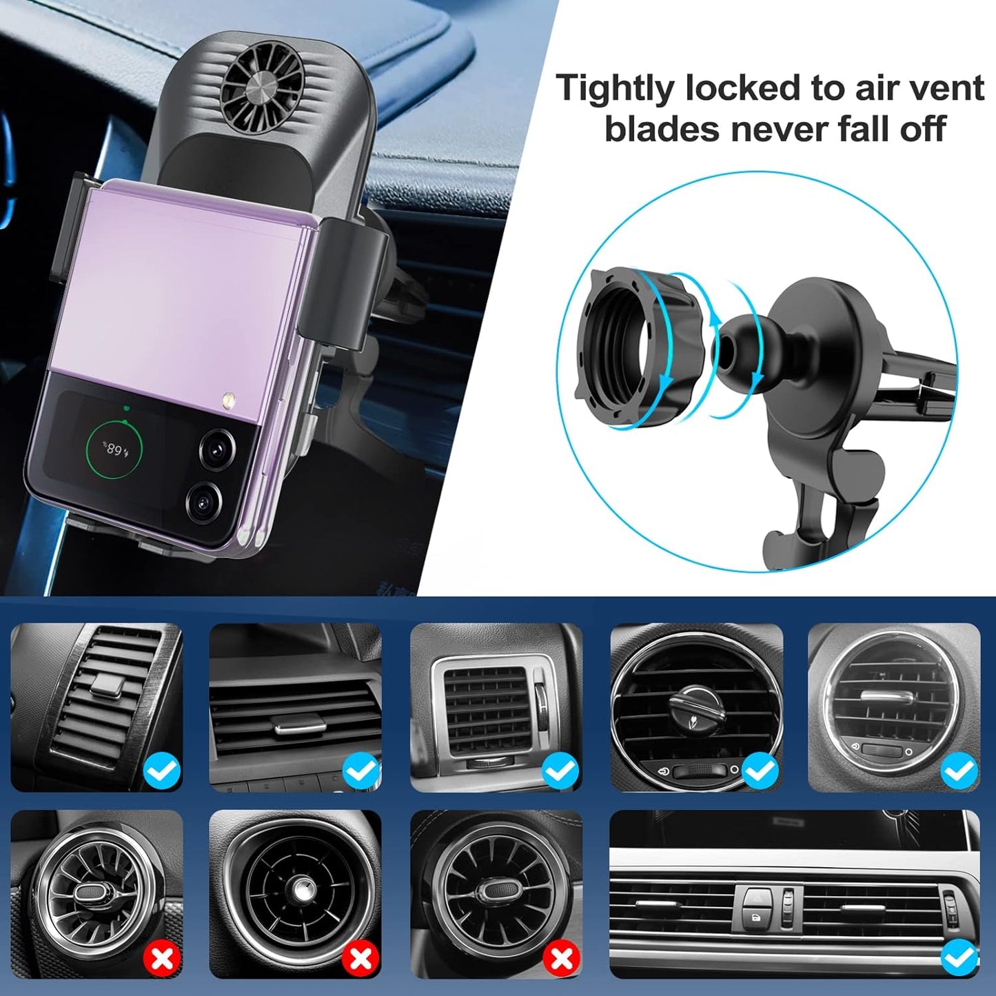 Doppia Bobina Caricatore Auto Wireless 15W Qi Caricabatteria Da Auto Induzione Adattatore Caricabatterie Veloce Telefoni QC 3.0 per Samsung Galaxy Z Flip 4/3/2 Iphone 14/13 Huawei Google Nero
