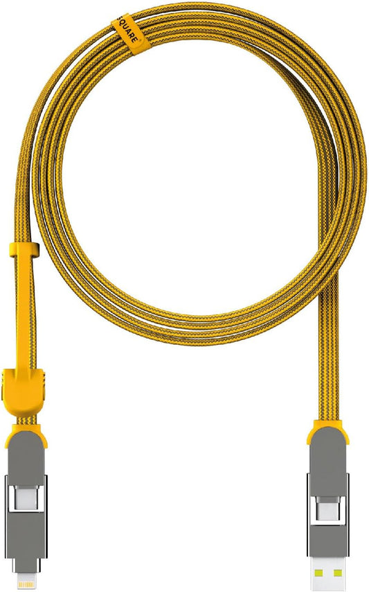 Incharge XL 200 Cm - Cavo USB Type-C, Cavo Universale Cellulare, Regalo Uomo, Caricatore Universale Cellulare 6 in 1, Gadget Tecnologico, Giallo, Cavo Lightning Da 100W