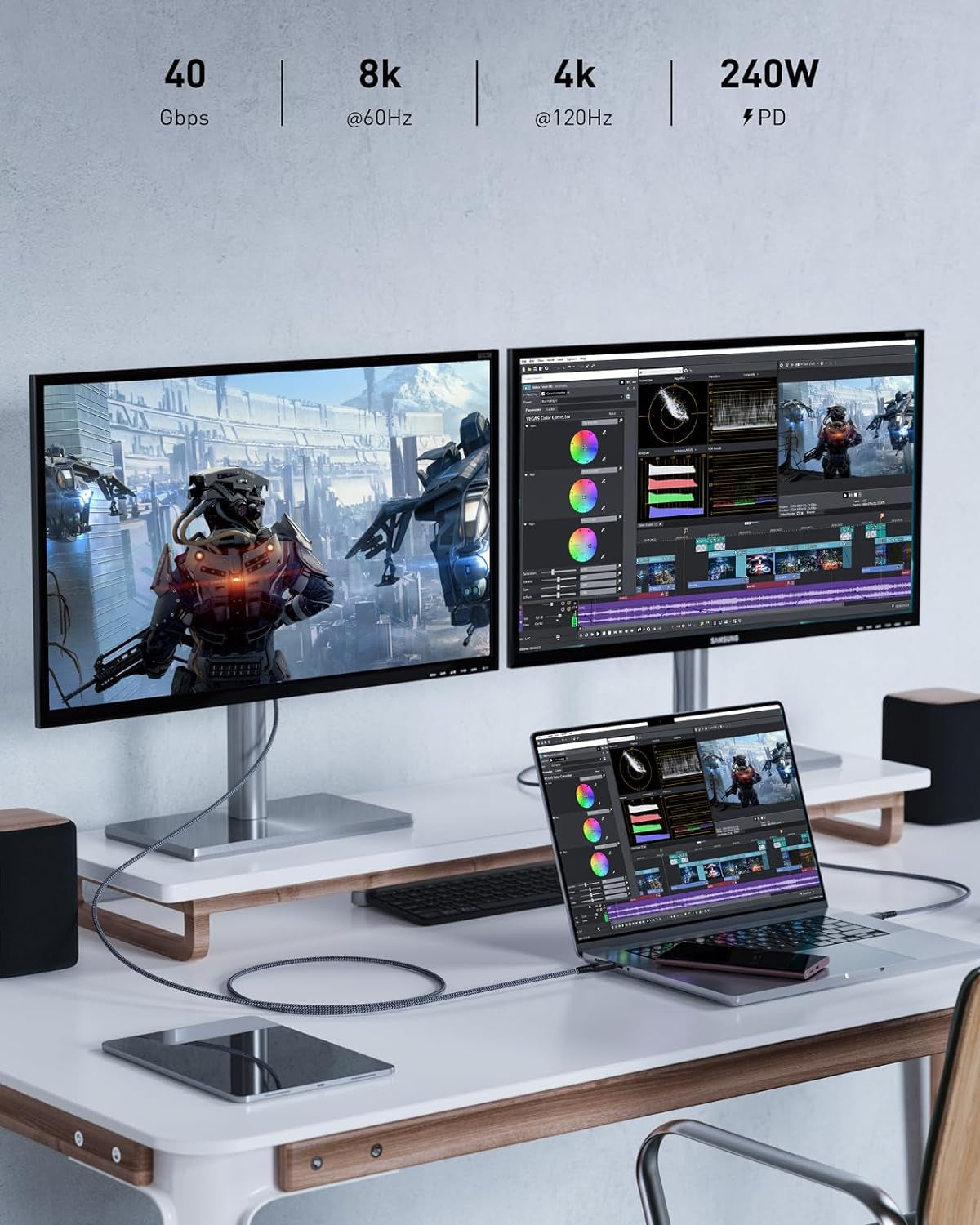 Cavo USB4 Certificato Con Cavo Thunderbolt 4,Cavo Di Ricarica 240W,Cavo Dati 40Gbps,8K@60Hz 4K120Hz Hdr,Pd3.1,Cavo Da USB C a USB C,Compatibile Con Macbook,Ssd,Laptop Di Tipoc,Monitor,Hub,1M