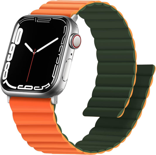 Compatibile Con Cinturino Apple Watch 45Mm 44Mm 42Mm 41Mm 40Mm 38Mm, per Iwatch Ultra 2 Serie 9/8/7/6/5/4/3/SE (42/44/45/49, Verde/Arancione)