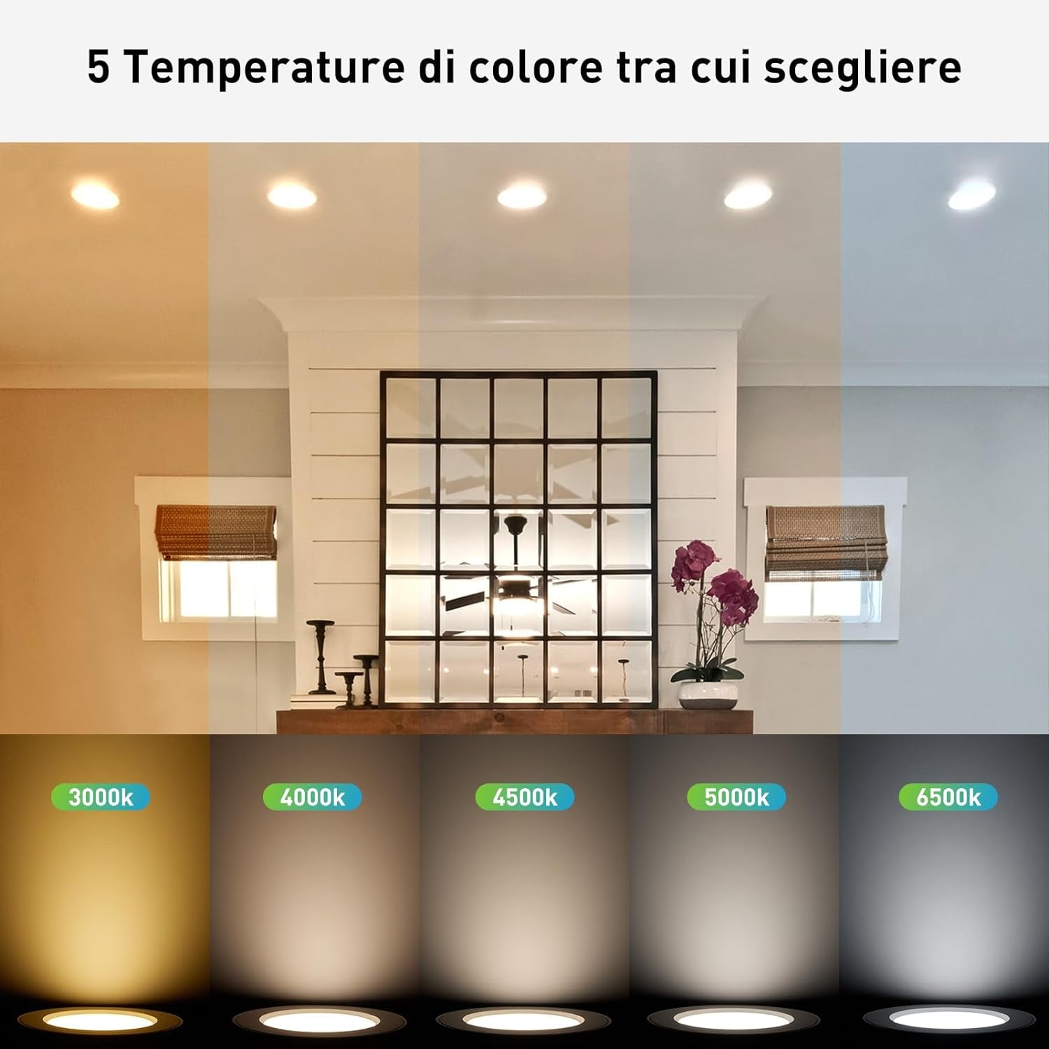 10X Faretti LED Da Incasso 230V 12W 1080 Lumen, LED Downlights 5 Temperature Selezionabili Dimmerabile, IP54 Spot LED Incasso per Bagno Camera Da Letto Soggiorno