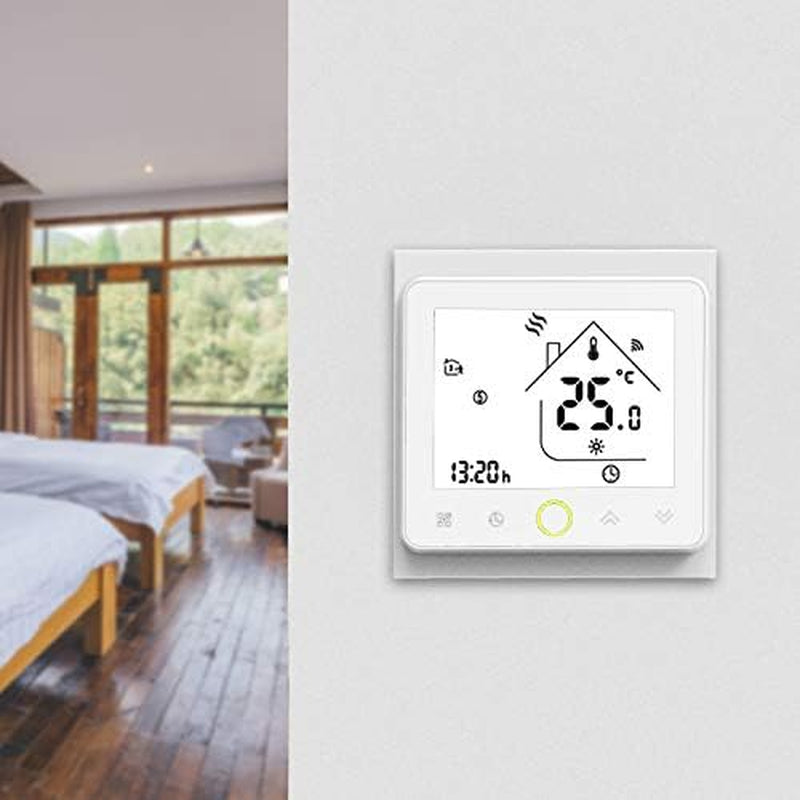 Termostato Wifi Smart per Riscaldamento a Pavimento Ad Acqua, Wifi a 2.4Ghz E Cavo Neutro Richiesti, Thermostat Digitale Schermo Touch Button, Con Alexa Google Home E Smart Life Tuya Telefono APP