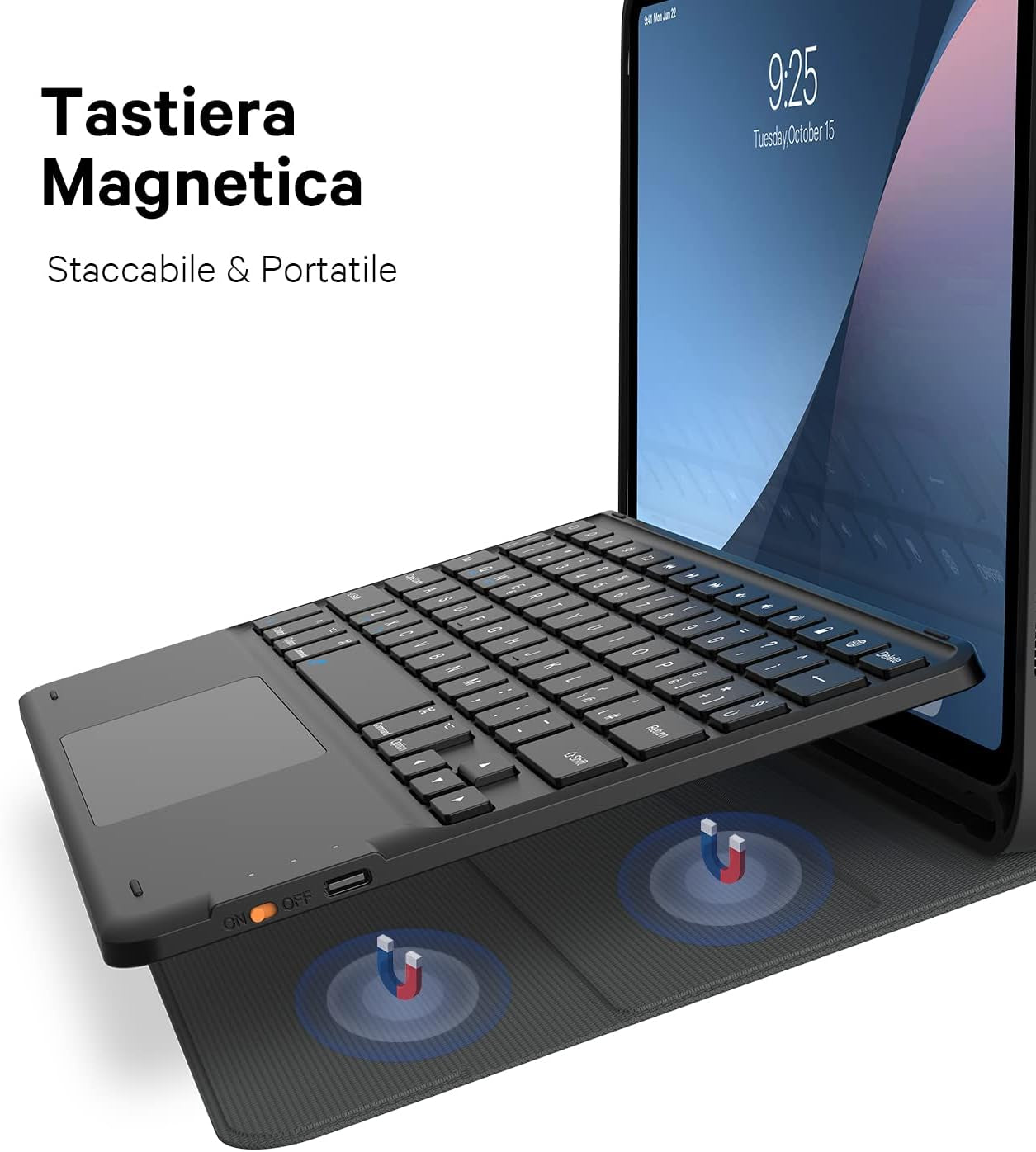 Tastiera Ipad Pro 11 4/3/2/1 Generazione, 2022, Tastiera per Ipad Air 5 10.9 2022/Air 4 10.9 2020 Con Touchpad, 2 Canali BT, Cover Con Italiano ‎QWERTY Staccabile Nero