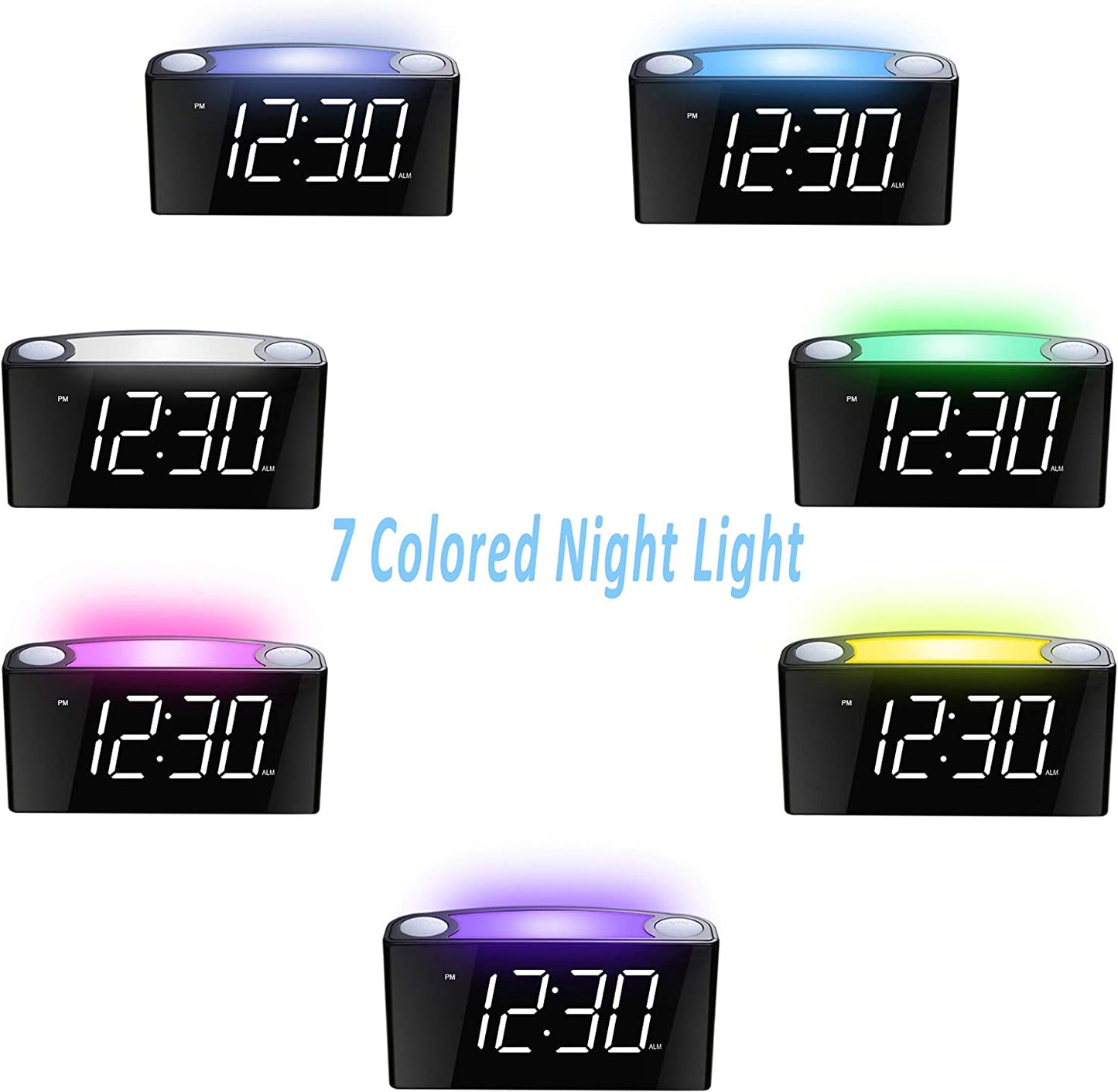 Sveglia Da Comodino Con Luci Notturne,7” Pollici Schermo LED Luminosità E Dimmer, 2 Porta Caricatore Usb,Grande Snooze,Batteria-Backup,Sveglia Forte per Ufficio,Scrivania,Traversine Pesanti,Bambini