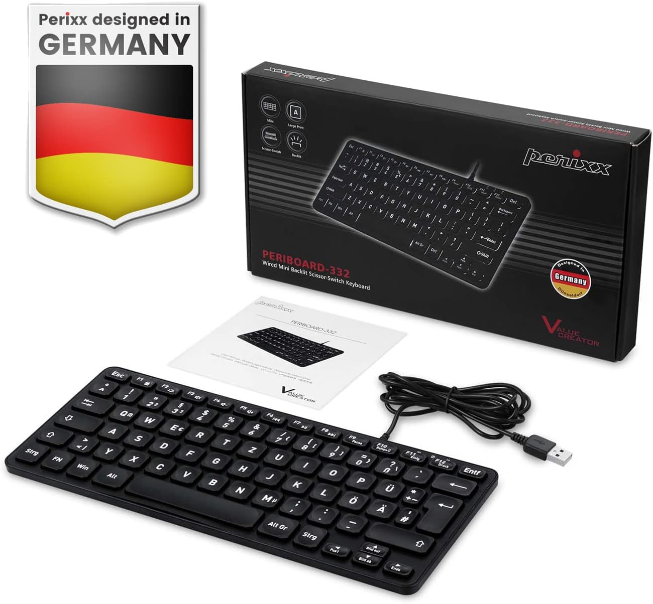 PERIBOARD-332B DE Mini-Tastatur USB Kabelgebunden Hintergrundbeleuchtung - Tastiera