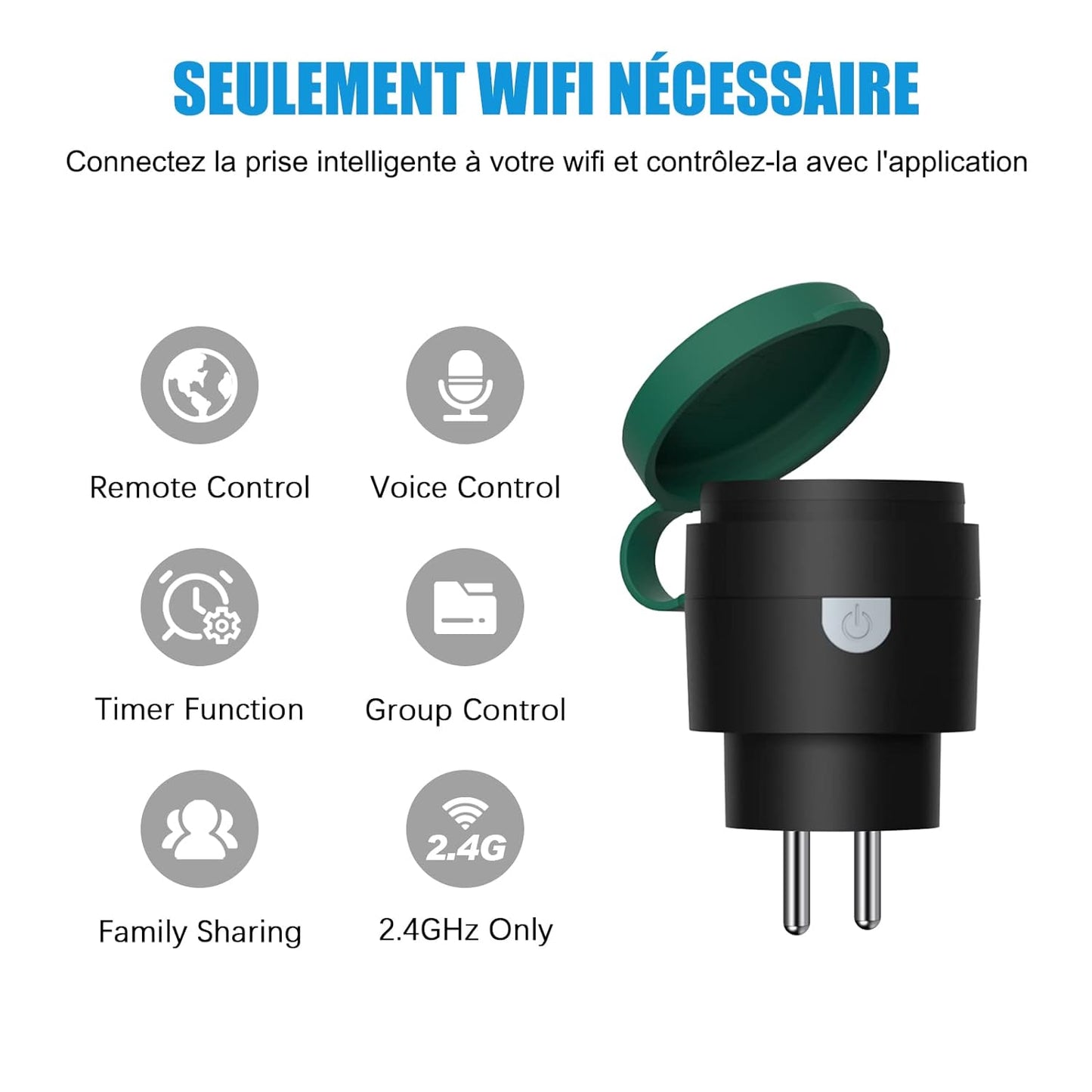 Presa Connessione Wifi 10A, Presa Intelligente Impermeabile Compatibile Con Alexa & Google Home, Funzione Timer, Impermeabile per IP44 Esterno, 2 Pack