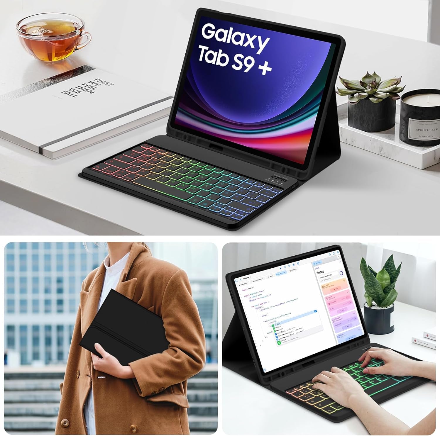 Tastiera Retroilluminata per Samsung Galaxy Tab S9+/S9 plus 12,4" 2023, QWERTZ Tastiera Retroilluminata Rimovibile Con Custodia per Galaxy Tab S9+ 12,4" 2023 (SM-X810/X816/X818), Nero