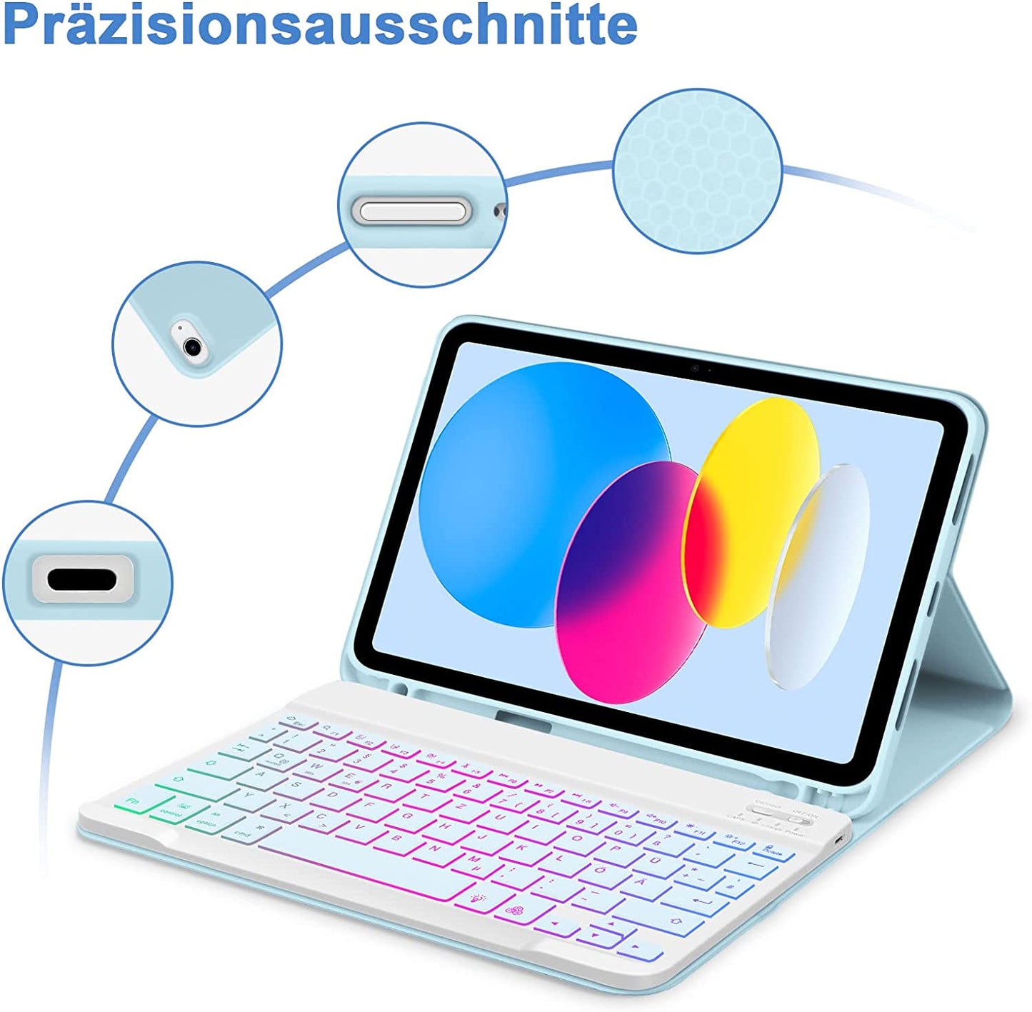 Tastiera Retroilluminata Compatibile Con Ipad 10° Generazione 2022, Layout QWERTZ Magnetico, Tastiera Retroilluminata Rimovibile Con Custodia per Ipad 10° Gen 10,9 Pollici 2022, Blu