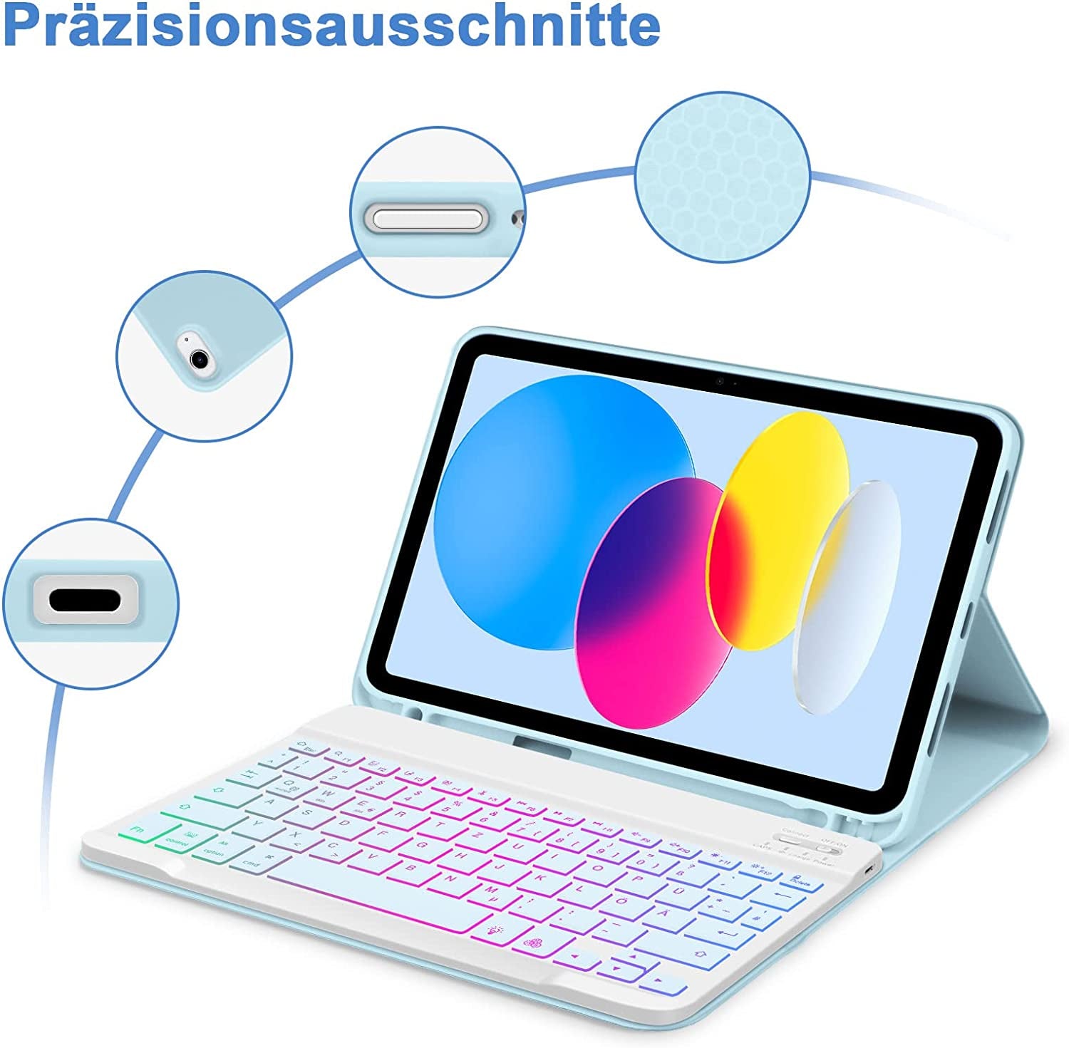 Tastiera Retroilluminata Compatibile Con Ipad 10° Generazione 2022, Layout QWERTZ Magnetico, Tastiera Retroilluminata Rimovibile Con Custodia per Ipad 10° Gen 10,9 Pollici 2022, Blu