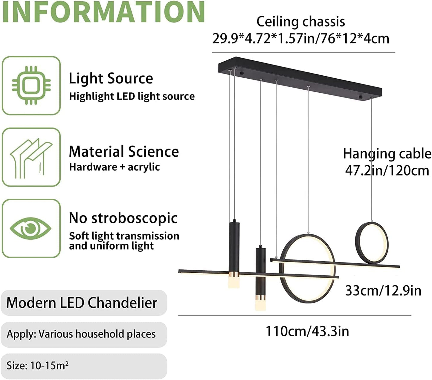 Lampada a Sospensione Led, Moderna, Tavolo Lampadario, Lineare Dimmerabile Con Telecomando, per Cucina, Sala Da Pranzo, Bar 50W