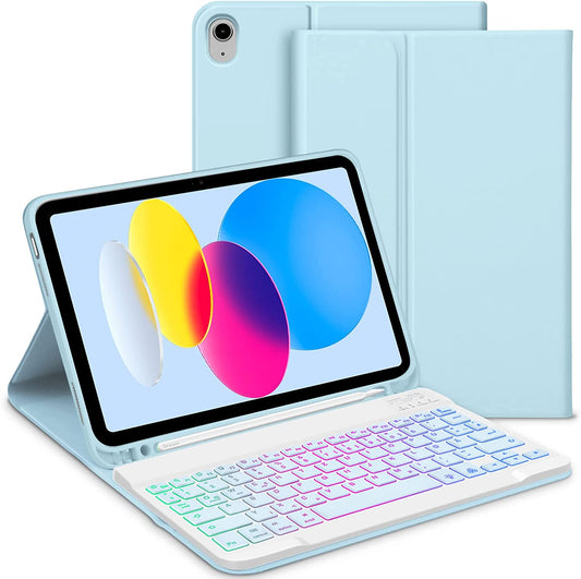 Tastiera Retroilluminata Compatibile Con Ipad 10° Generazione 2022, Layout QWERTZ Magnetico, Tastiera Retroilluminata Rimovibile Con Custodia per Ipad 10° Gen 10,9 Pollici 2022, Blu