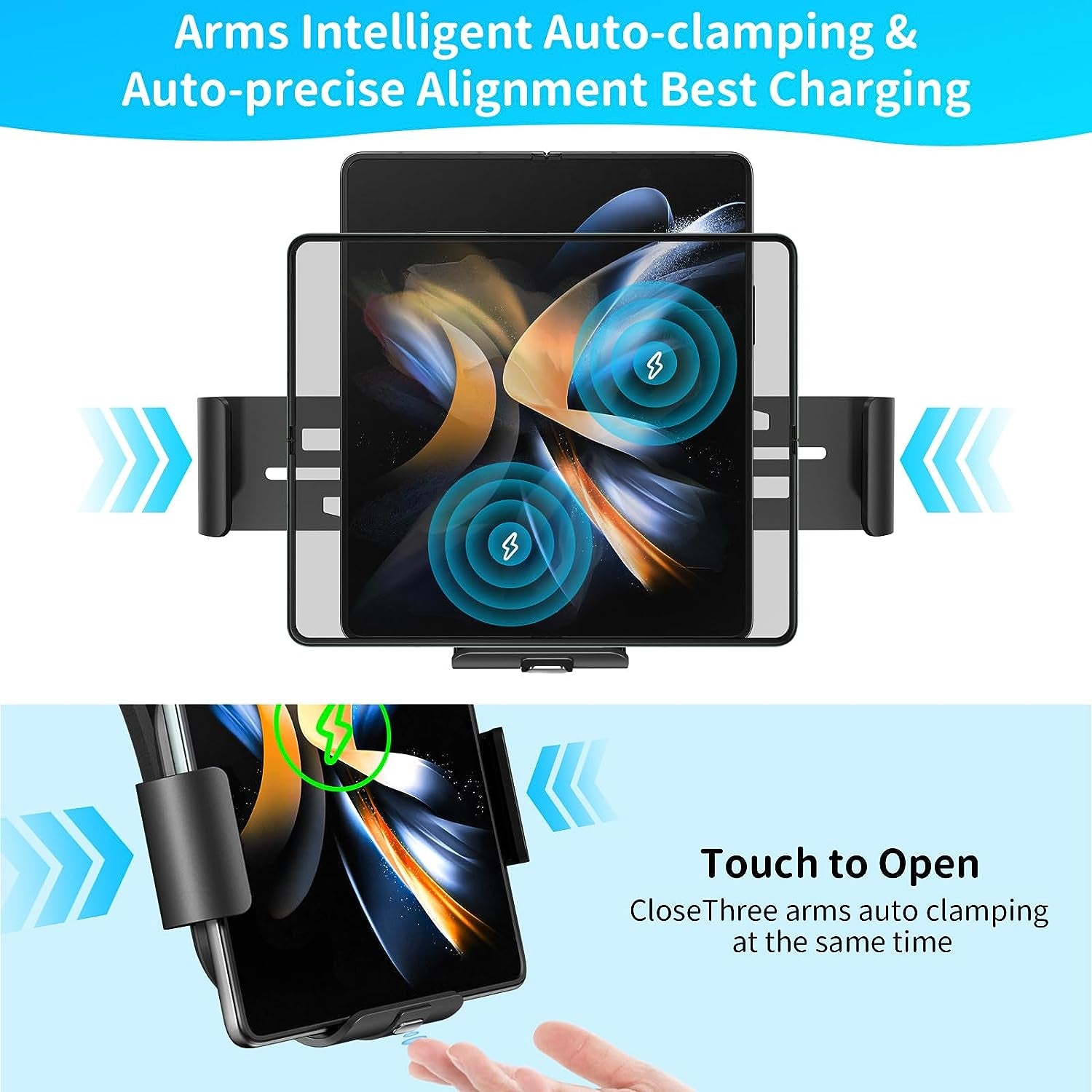 Caricatore Wireless per Z Fold 5/4 15W Dual Coils Car Wireless Charger Auto Compatibile Con Samsung Galaxy Z Fold 5 4 3 2 Porta Cellulare Autoricarica Supporto Telefono Auto Ventosa/Air Vent