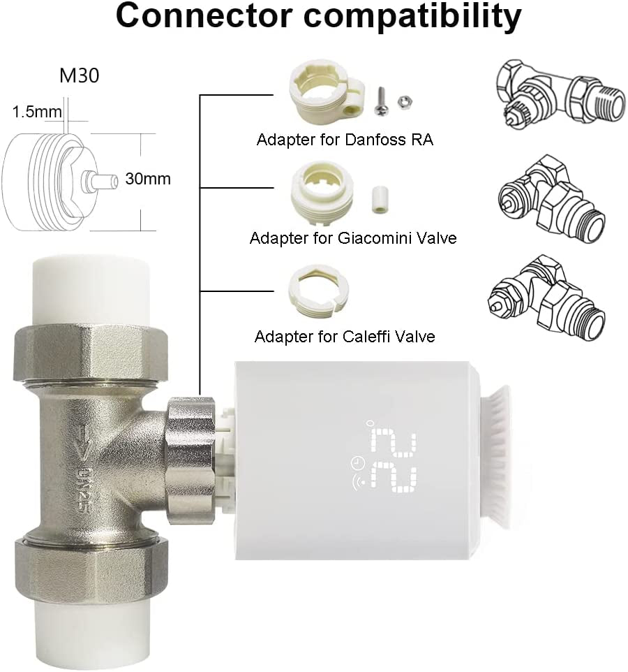 Valvola Termostatica Smart Zigbee per Termosifoni, Testa Termostatica Programmabile Controllo per Smart Life APP, Alexa/Google Assistant, Tuya Zigbee Gateway Richiesto