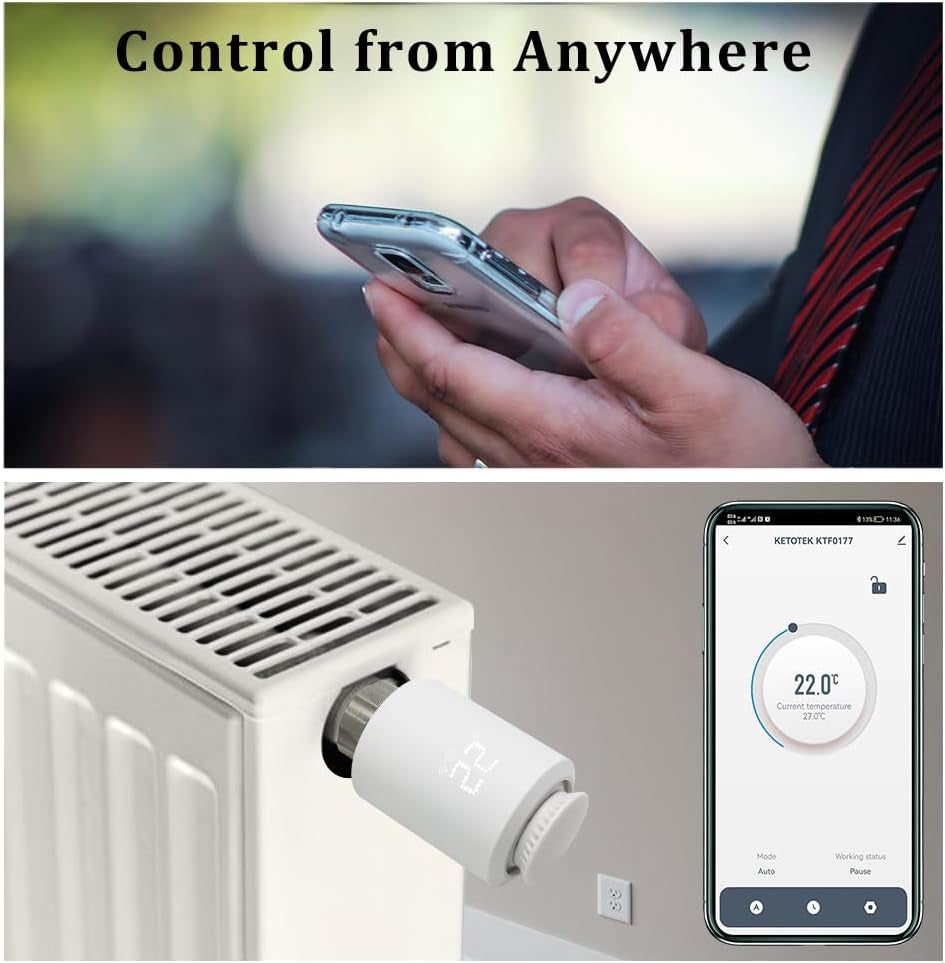 Valvola Termostatica Smart Zigbee per Termosifoni, Testa Termostatica Programmabile Controllo per Smart Life APP, Alexa/Google Assistant, Tuya Zigbee Gateway Richiesto