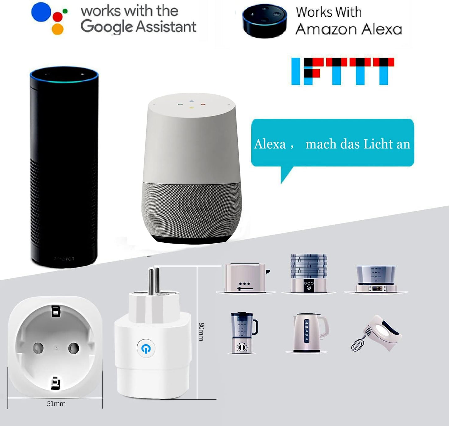 Presa Intelligente Wifi  16A Smart Plug Compatibile Con Alexa E Google Assistant, Smart Outlet Supporto per Temporizzazionev Controllo Vocale Telecomando App