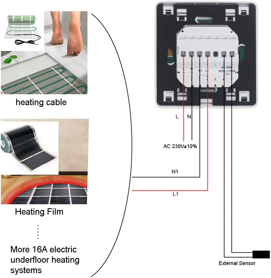 Termostato Riscaldamento Programmabile Digitale Con Sonda AC 220V 16A LCD Touch Screen a Pavimento Termostato Ambiente Da Parete Elettrico Regolatore Di Temperatura