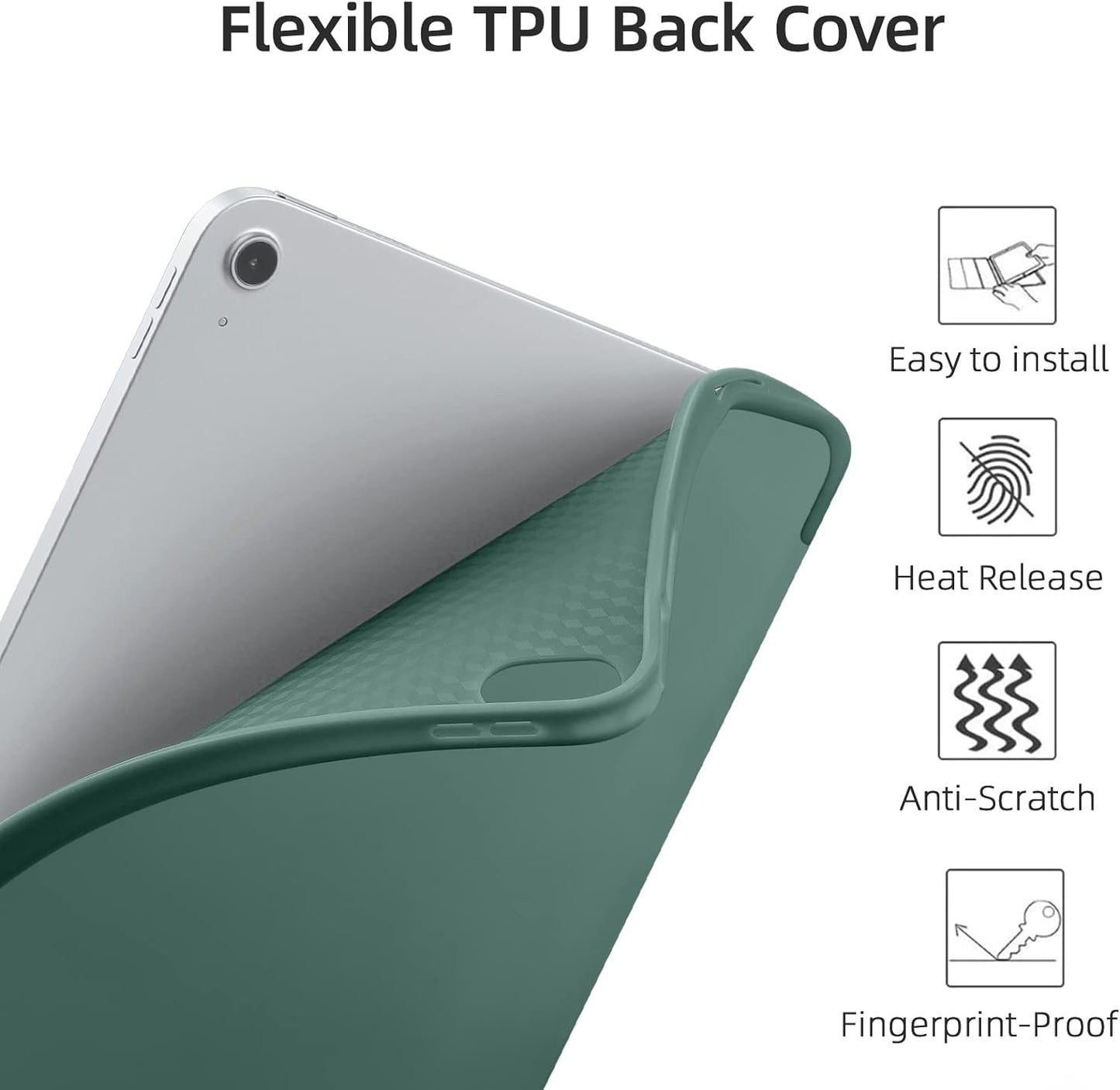 Cover Compatibile Con Ipad Air 5 Generazione 2022/Ipad Air 4 Generazione 2020 10.9 Pollici, Custodia in Supporto Protettivo Con Pencil Holder - Supporta La Carica Di Pencil 2Nd Gen, Verde Pino