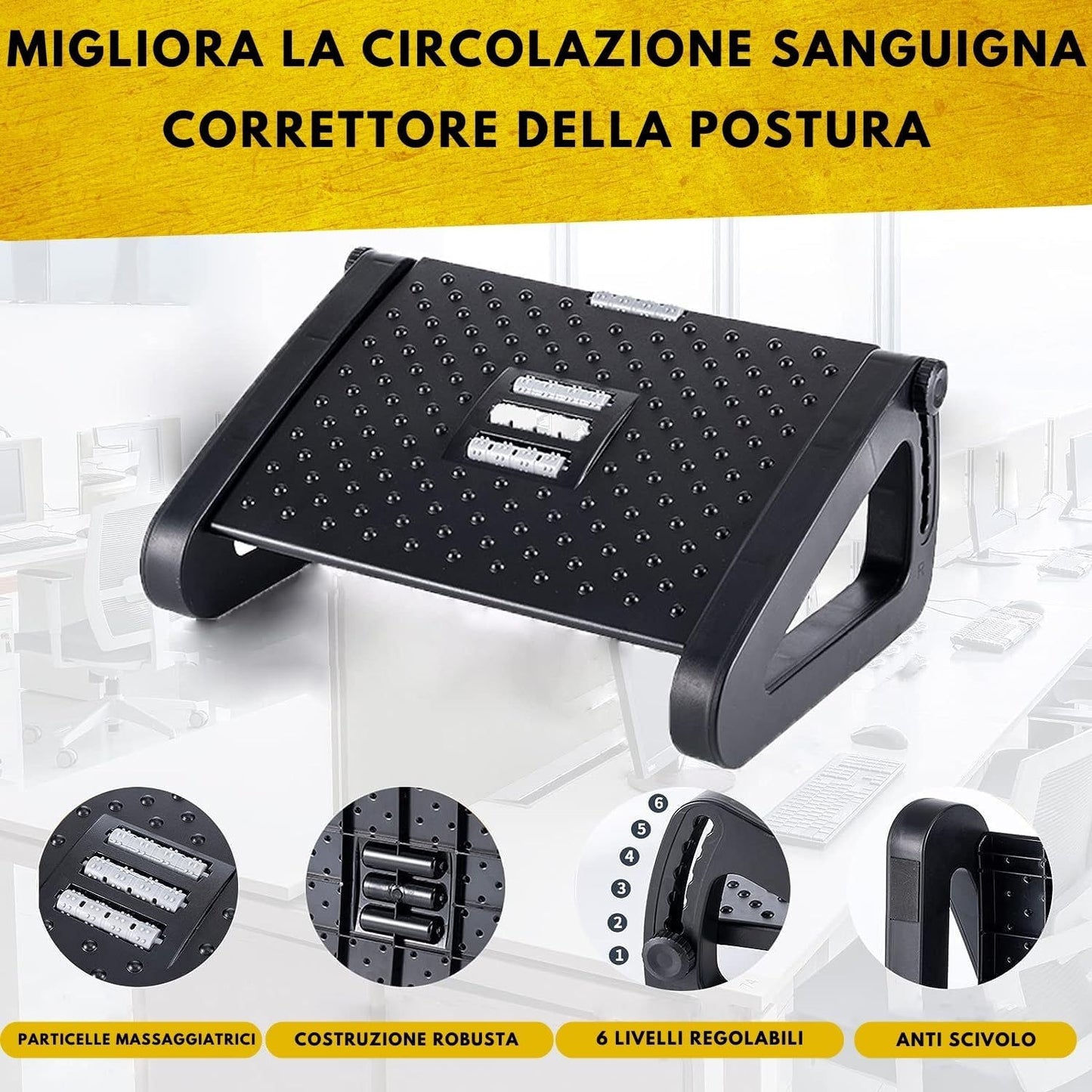 Poggiapiedi Da Ufficio, Poggiapiedi Ergonomico per Scrivania Con Funzione Di Massaggio, Nero