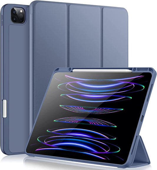Custodia Compatibile Con Cover Ipad Pro 12.9 6A/5A/4A/3A Generazione, Cover Posteriore Flessibile in TPU Con Portamatite per Ipad Pro 12.9 2022/2021/2020/2018, Blu Grigio
