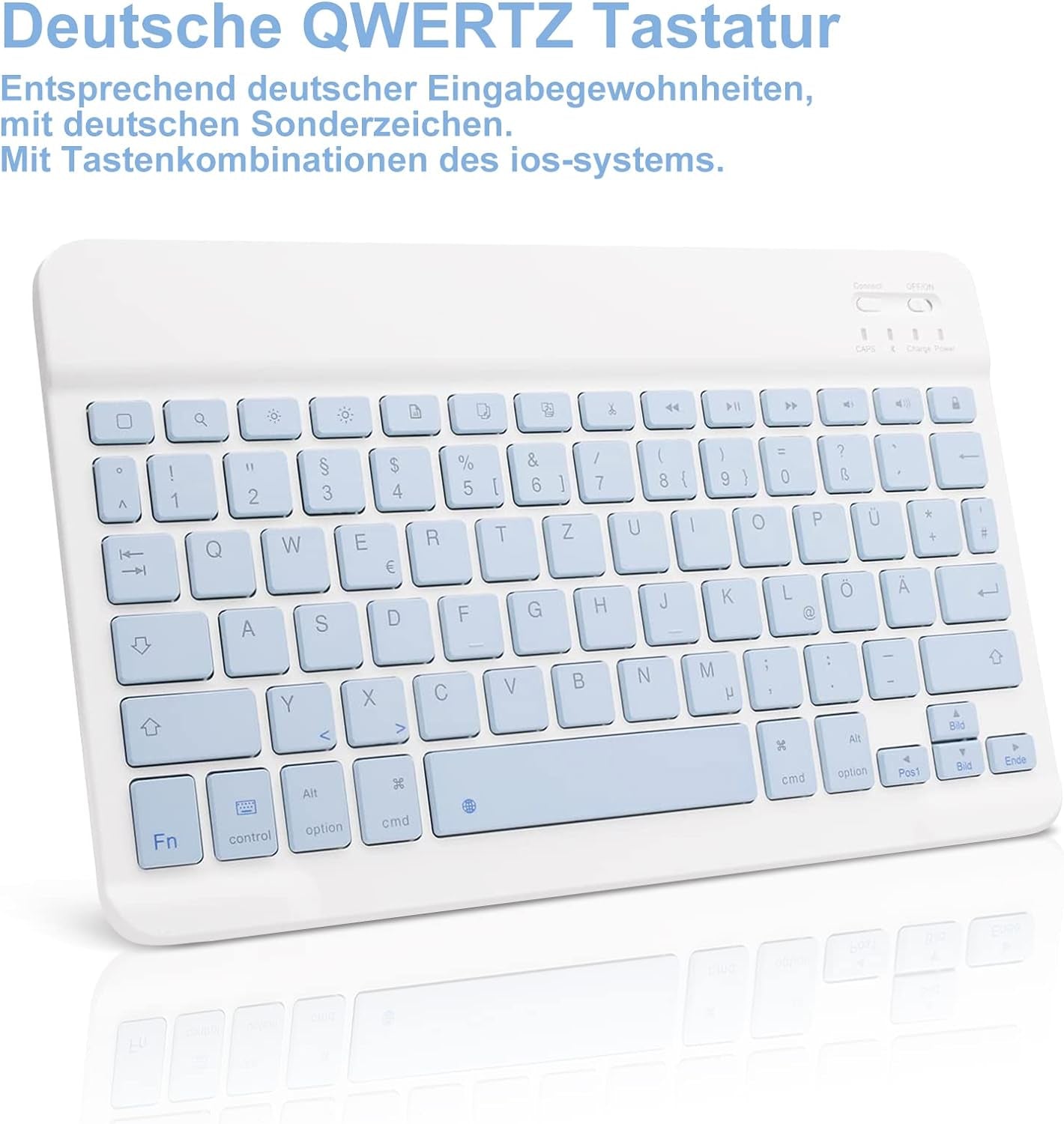 Custodia per Tastiera per Ipad 9.Gen 2021/8.Gen 2020/7.Gen 2019 10,2 Pollici, Layout QWERTZ Tastiera Rimovibile, Custodia Con Portapenne per Ipad 10.2 Pollici 2019-2020, Blu Chiaro