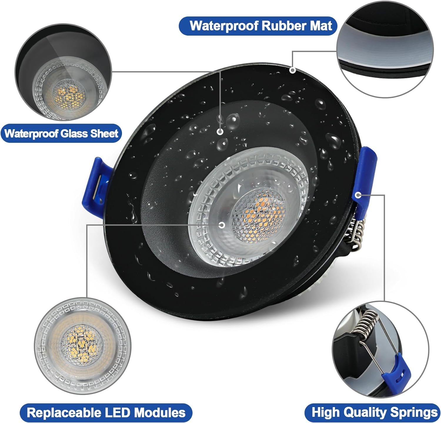 Faretti LED Da Incasso per Mobili,5W 230V 500LM Luci Da Soffitto Interno,Luce Calda 3000K Faretto Led Incasso Bagno IP65, Ø68Mm,Adatto per Bagni Umidi, Interni Vari, Ecc.Nero Set Di 6