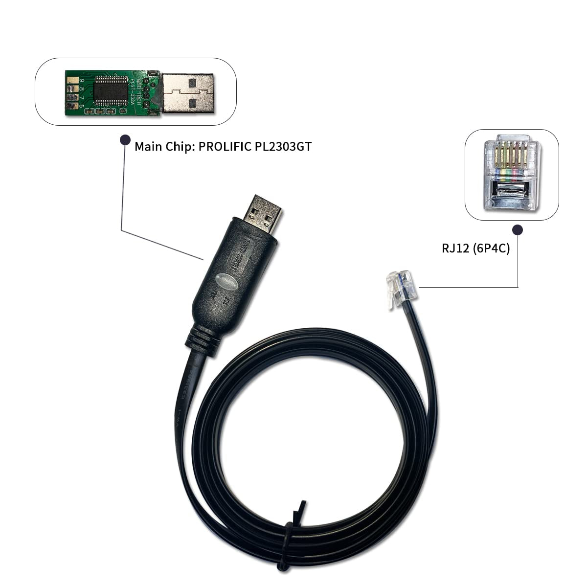 SH-RJ12C Cavo Seriale RS232 Da USB a RJ12 6P4C Con Chip PI2303GT