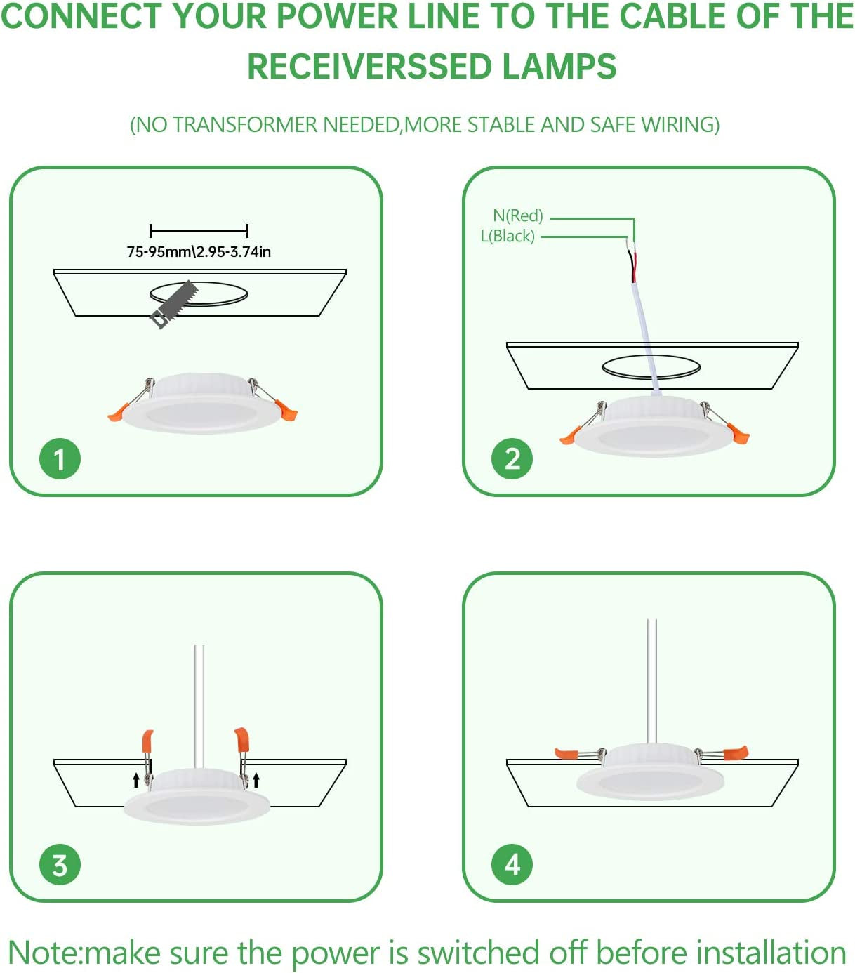 Faretti Led Da Incasso per Cartongesso,5W Equivalenti a 40W,Luce Bianca Calda 2700K Luci Ultrasottili Da Soffitto per Cartongesso Da Interno,Rotondo Métal,Slim Downlights,Foro Φ75-95Mm,Set Da 6