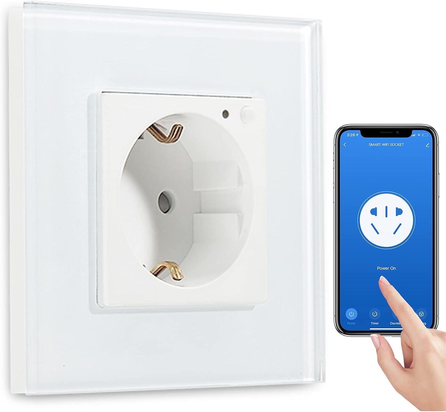 WILD - Interruttore Luminoso Con Presa WIFI Compatibile Con Alexa E Google Home 1/2/3 Velocità 1 Way Interruttore Touch E Presa Smart Eu, Bianco