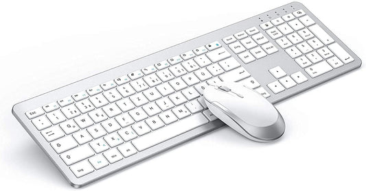 , Set Di Mouse Wireless Wireless Con Tastiera Ricaricabile (Dimensione Compatta), Ultra Sottile, Silenziosa, Ecc, Bianco E Argento