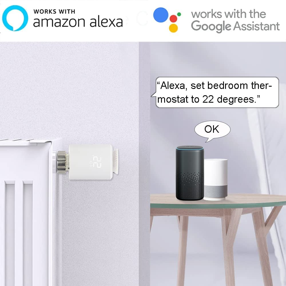 Valvola Termostatica Smart Zigbee per Termosifoni, Testa Termostatica Programmabile Controllo per Smart Life APP, Alexa/Google Assistant, Tuya Zigbee Gateway Richiesto