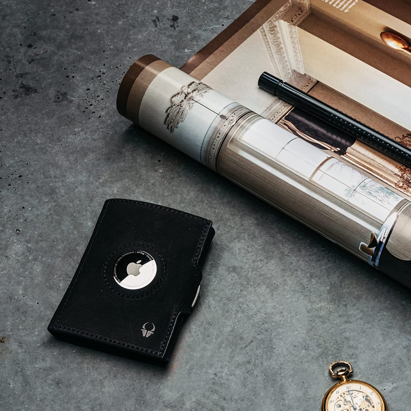 Portafoglio Airtag Da Uomo Con Tasca per Apple Airtag | Portafoglio Smart Uomo Con Portamonete | Portacarte Di Credito Da Uomo in Vera Pelle | Portafoglio Slim| Colore Nero Vintage