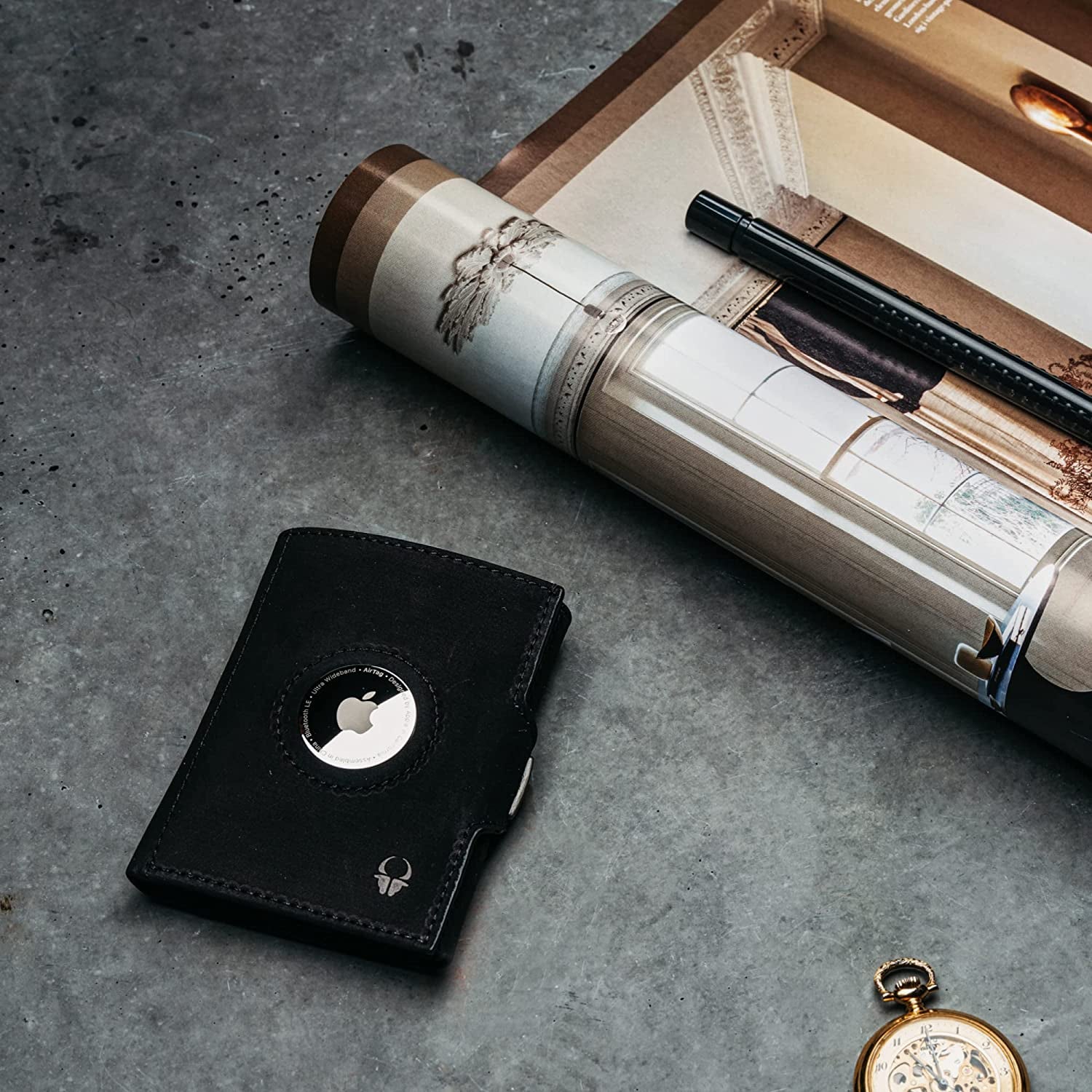 Portafoglio Airtag Da Uomo Con Tasca per Apple Airtag | Portafoglio Smart Uomo Con Portamonete | Portacarte Di Credito Da Uomo in Vera Pelle | Portafoglio Slim| Colore Nero Vintage