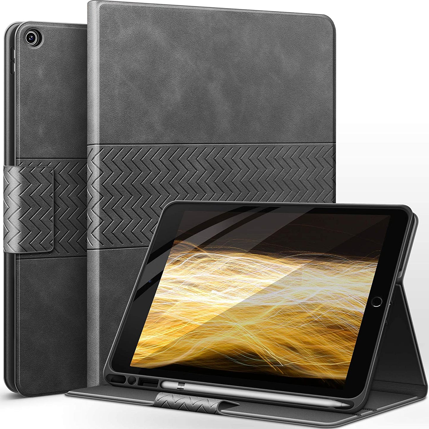 Custodia per Ipad 9A Generazione 10.2" 2021 / Ipad 8A Generazione 2020 / Ipad 7A Gen 2019, Con Portapenne Integrato, Auto Svegliati/Sonno (Grigio)
