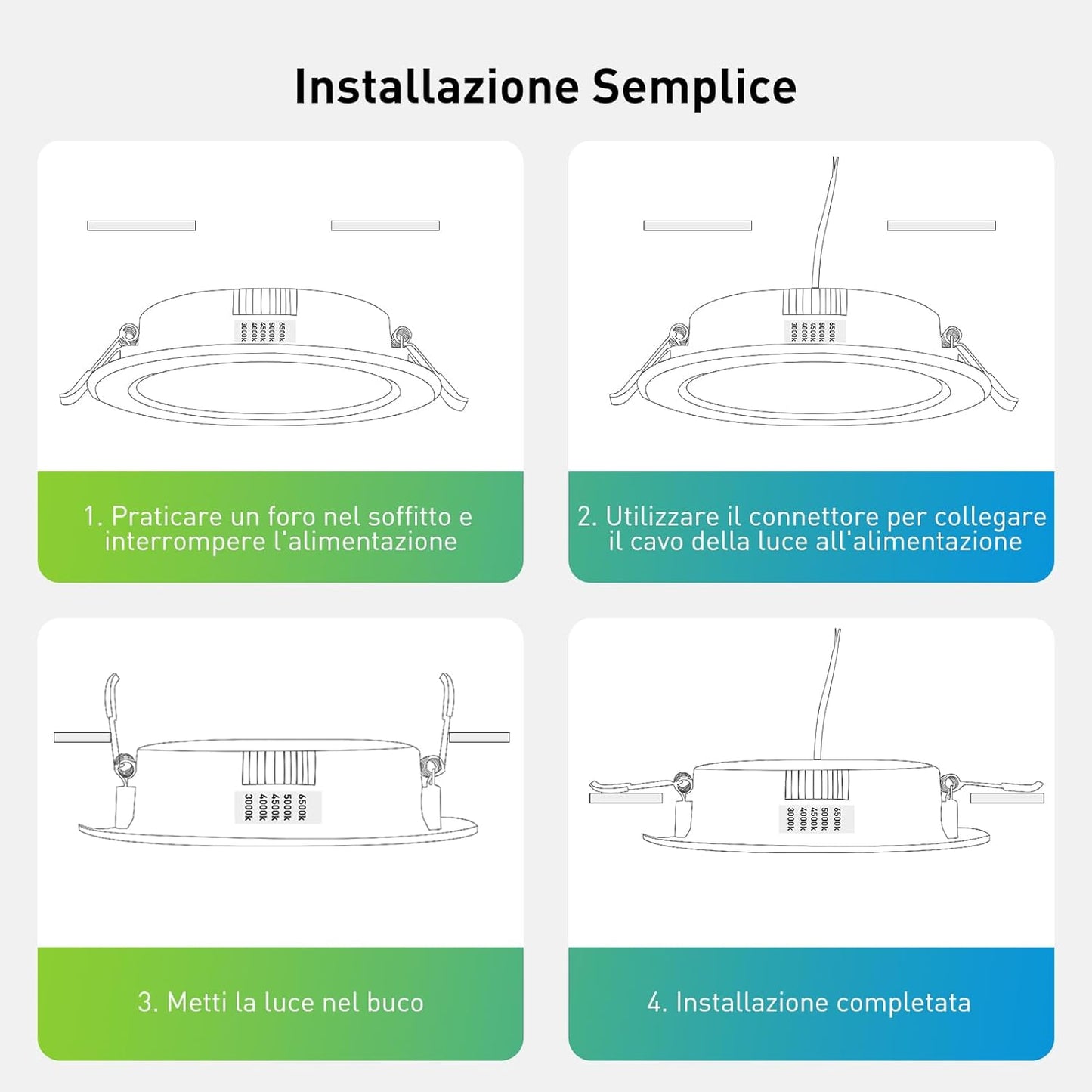 5X Faretti LED Da Incasso 7W 230V 630 Lumen, Dimmerabile Spot LED Incasso 5 Temperature Selezionabili, IP54 LED Downlights per Bagno Camera Da Letto Soggiorno