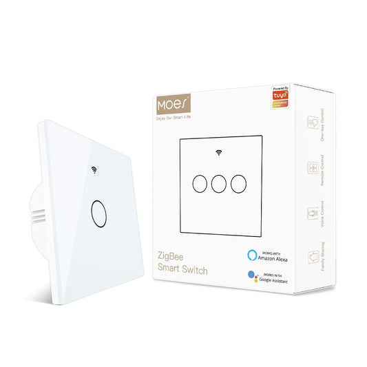 Zigbee Interruttore Intelligente, Richiede Tuya Zigbee HUB, Non Richiede Neutro, Non Richiede Condensatori, Compatibile Con L'App Smart Life Tuya Alexa Google Home, 1 Gang, Bianco